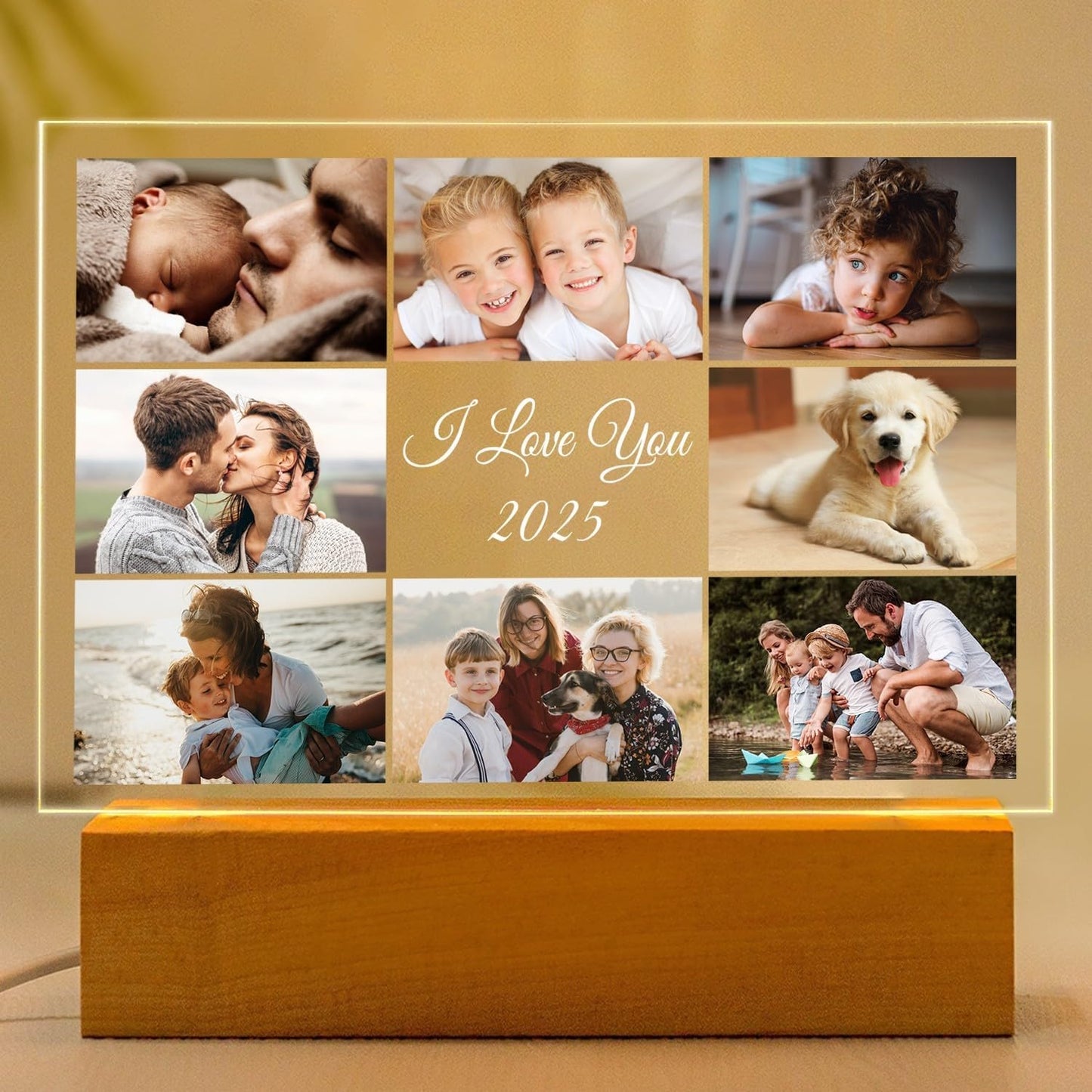 Custom Picture Frame with Photo, Personalized Photo Frame with Night Light, Customized Picture Frames, Personalized Valentines Day Gifts for Women Men Her Him Mom Dad Baby Kid Family Pet