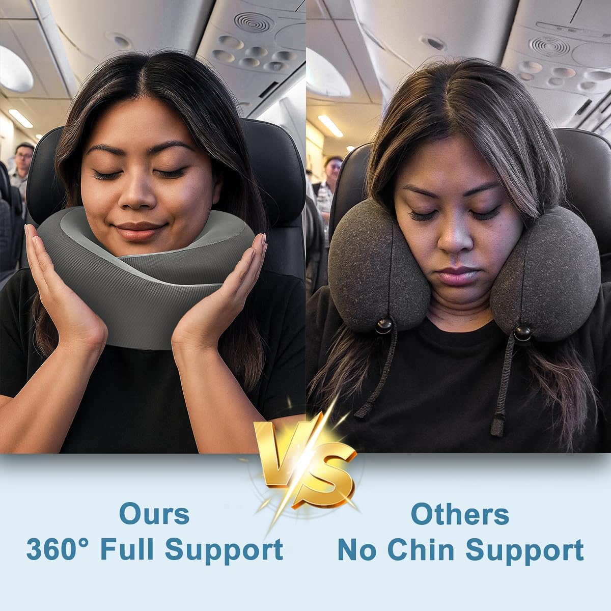 Neck Pillow for Traveling,Travel Neck Pillow for Airplanes,Cooling Fabric&100% Pure Memory Foam,Neck Pain Relief,Ergonomic Support for Long Flight (Gray, Compact Size-(Petite Fit)