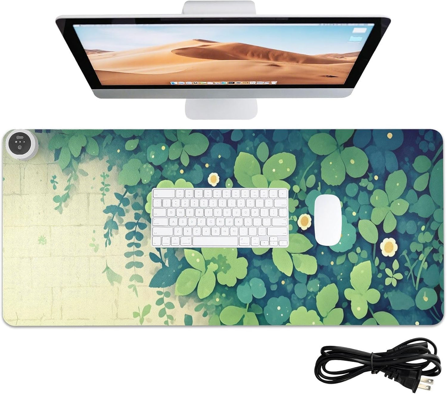 Large Heated Mouse Pad,Leather Desk Mat,31.5"x13",Hand Warmer Pads for Desk,Leaf(Green)