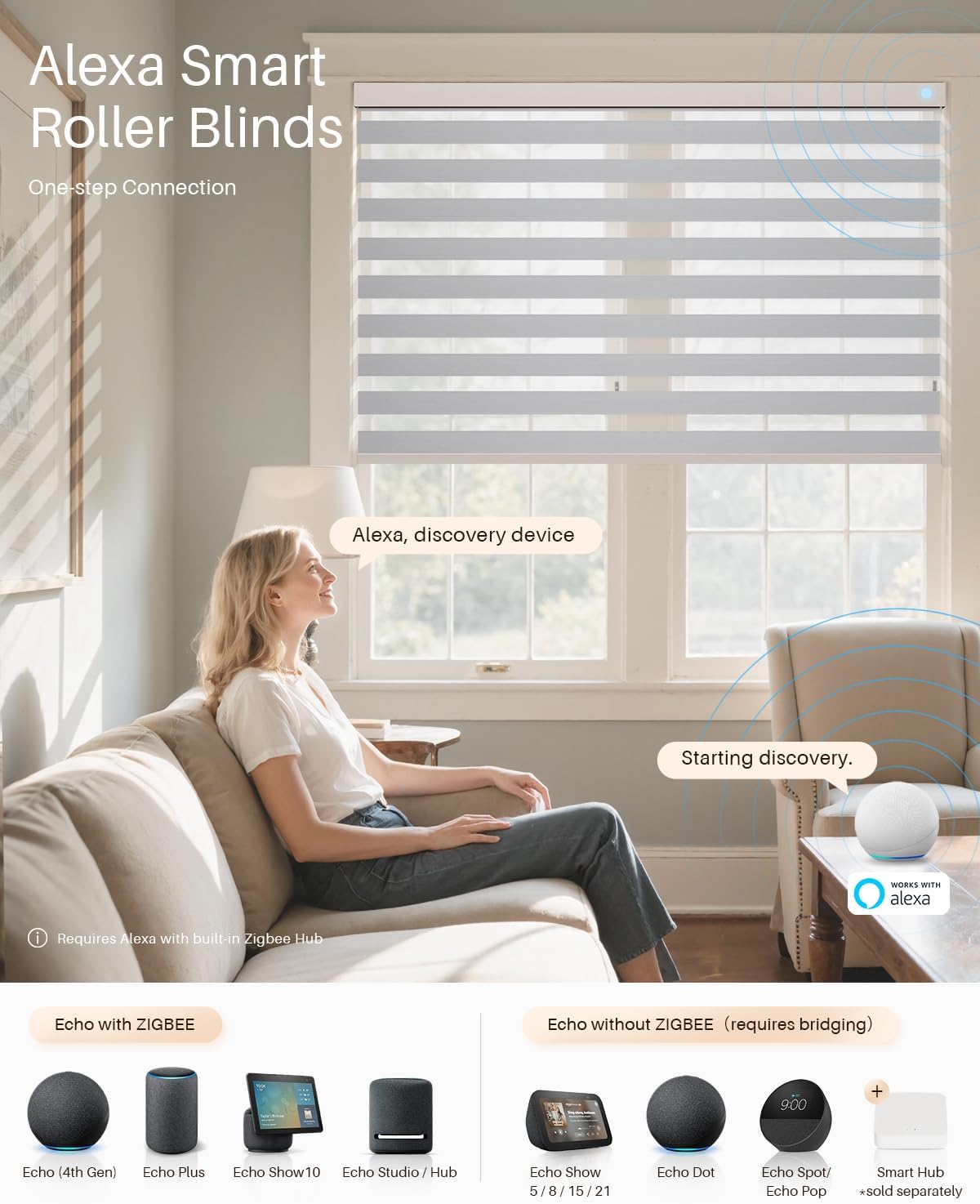 Smart Zebra Blinds for Windows, Alexa Motorized Blinds with Remote Control, Automatic Electric Power Zebra Shades for Indoor Windows (57" W x 72" H, Gray Fabric & White Shell)