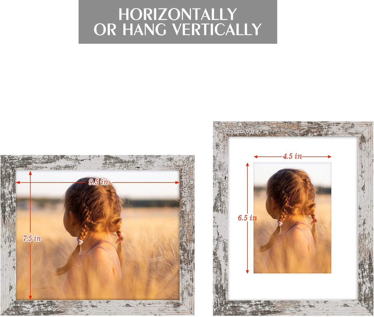 Golden State Art, 8x10 Picture Frame with Mat for 5x7 Photo - High Definition Glass Wall Mounting or Tabletop Display (Weathered White, 2 Pack)