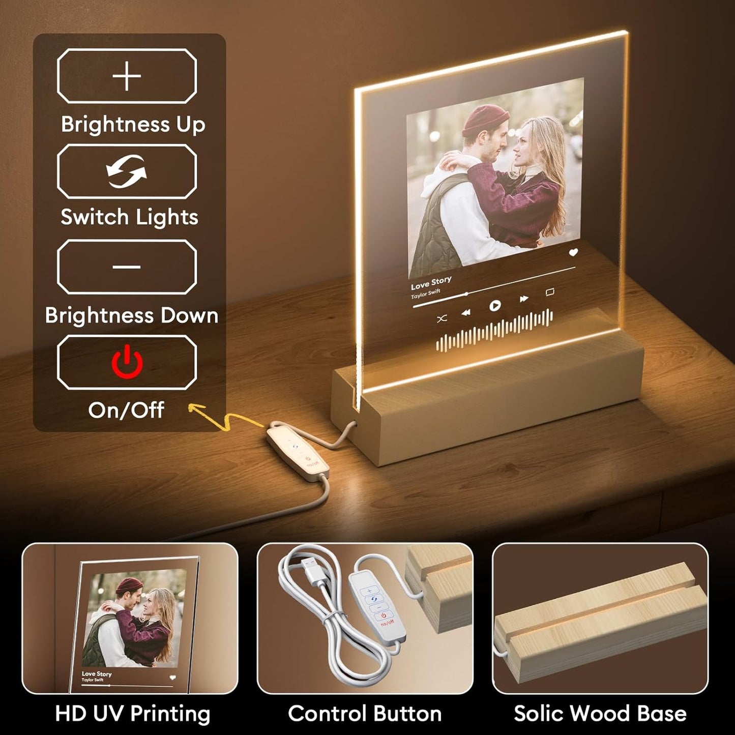 Personalized Picture Frame, Custom Tabletop Photo Frame with Light, Customized Gift for Mom/Father/Kid/Friend/Pet - Birthday, Valentine’s Day, Mother's Day, Father's Day, Christmas (R09)