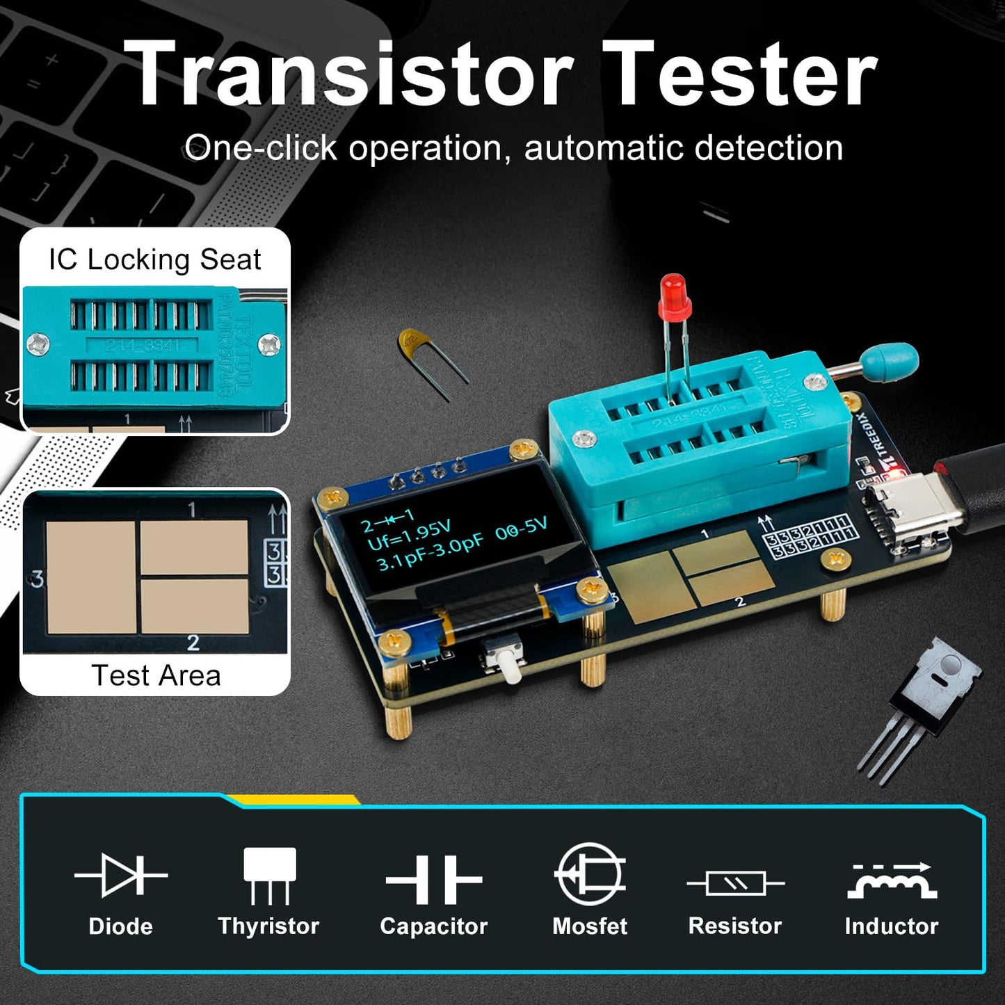 GM328 Transistor Tester – Mosfet Transistor Capacitor Tester, LCR/ESR Meter, SMD Electronic Component Tester for Diode/MOSFET/Capacitor/Resistor (PNP/NPN/Triode/Zener)