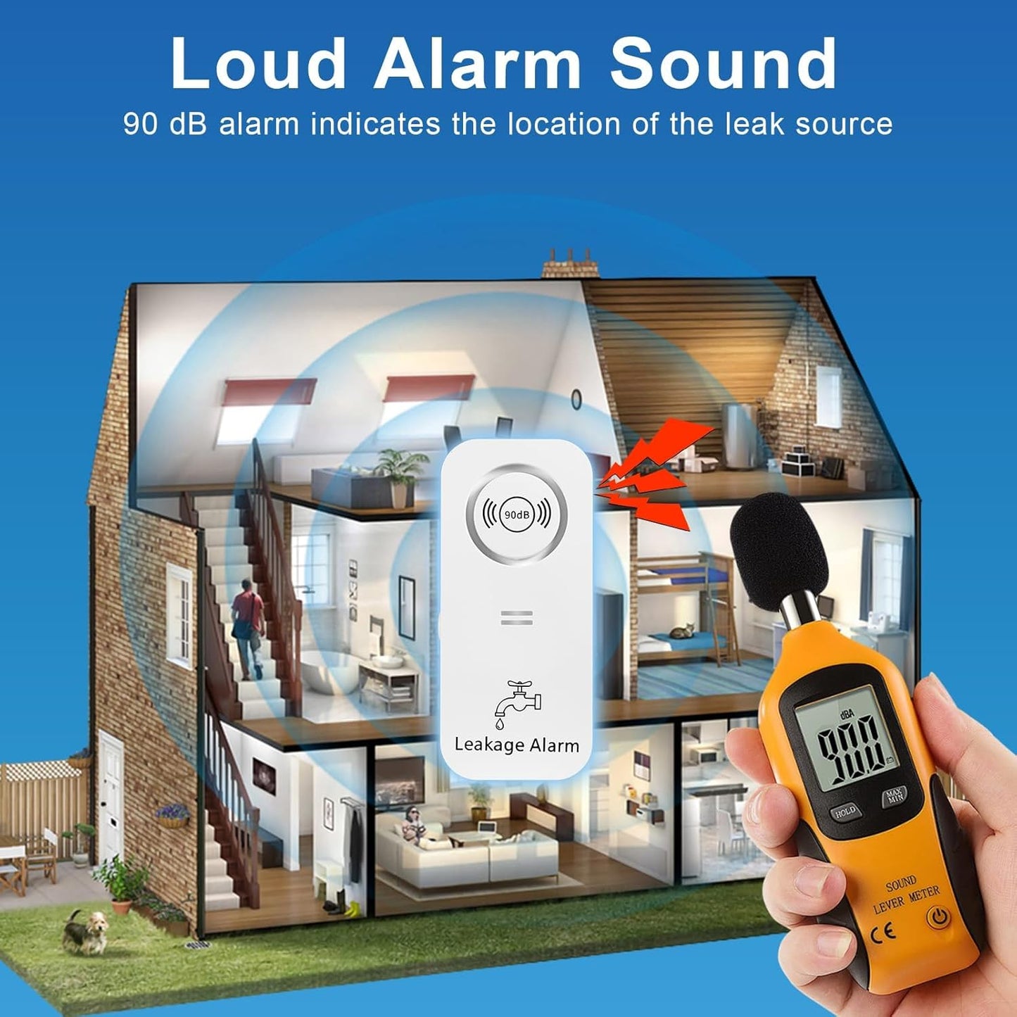 90dB Loud Wireless Water Leak Detector, 7Pack Adjustable Audio Alarm with 3 Sensitive Probes for Kitchen Bathroom Basement, Floor & Pipe Drip Alert, Easy Installation (White)
