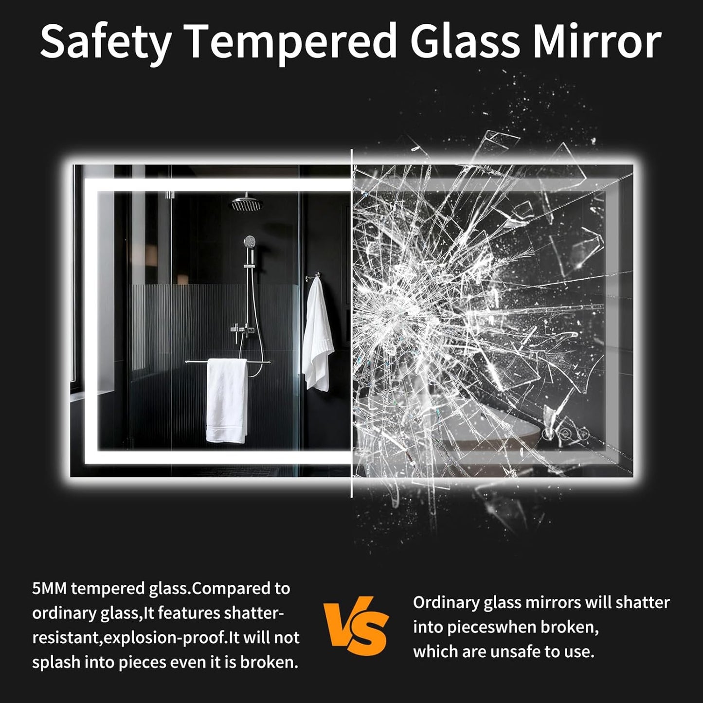 36"x48" LED Bathroom Mirror with Lights, Dimmable, Anti-Fog, Lighted Bathroom Vanity Mirror for Wall, Backlit + Front Lit, Memory Function, Shatter-Proof, Tempered Glass