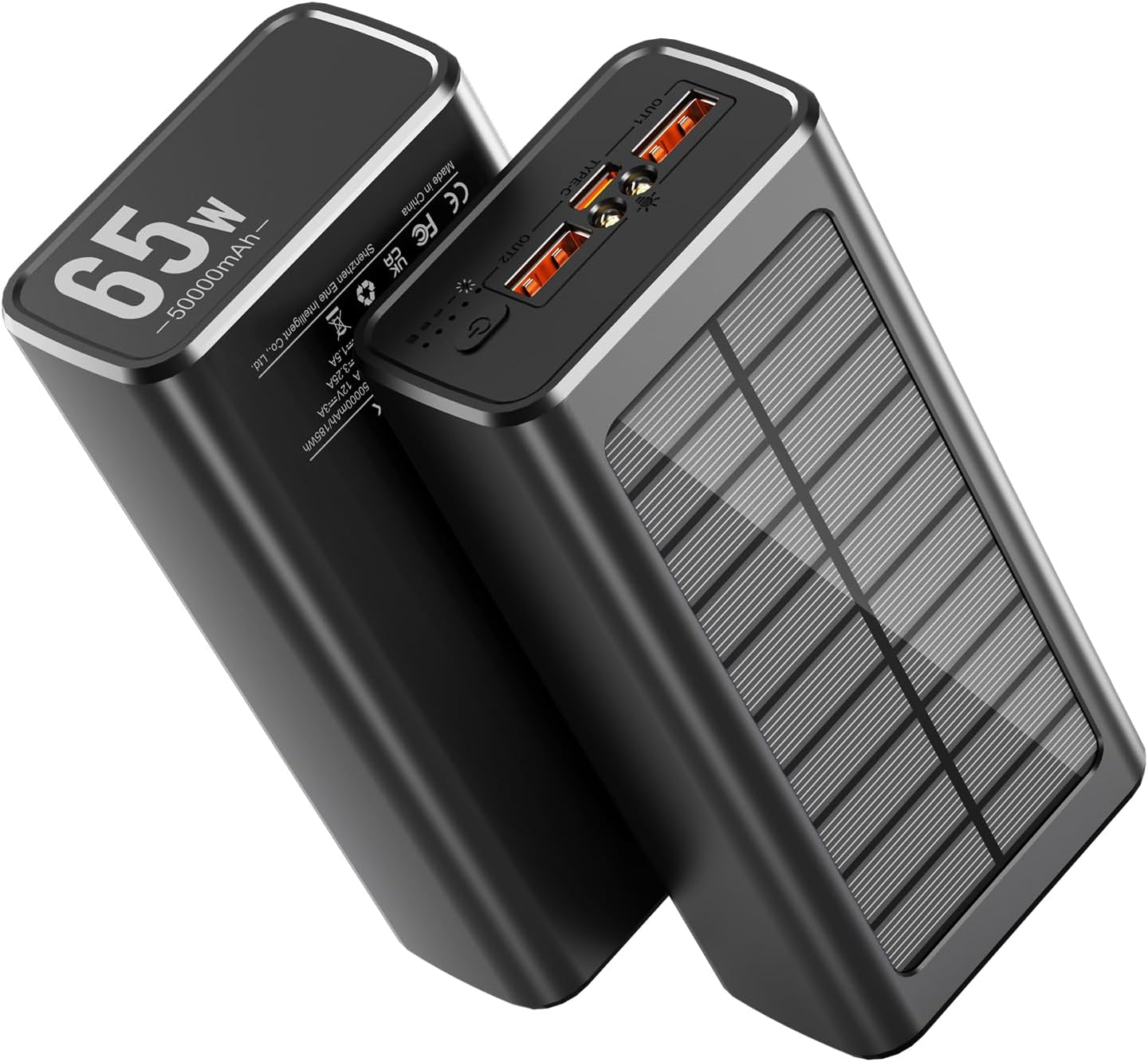 Solar Power Bank, 50000mAh 65W USB C Laptop Portable Charger, Tablet Powerbank, LED Flashlight, Power Bank Fast Charging Battery Pack Compatible with Samsung, iPad, MacBook