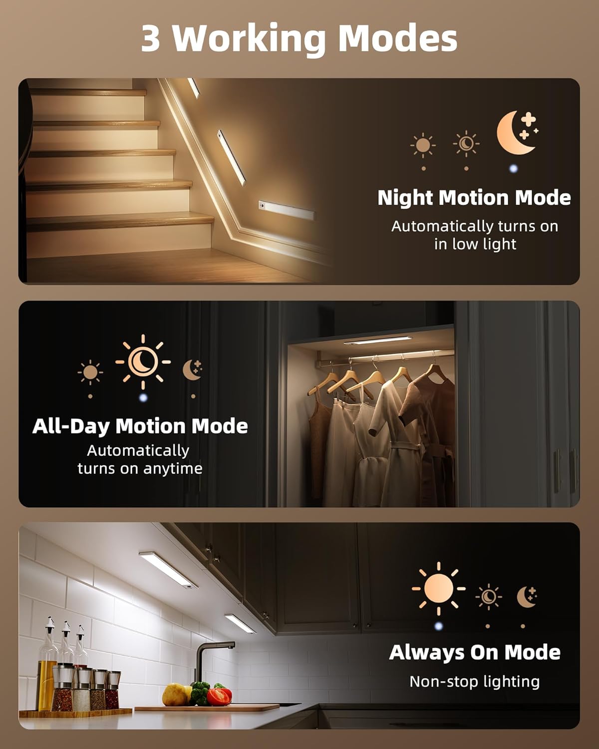 EZVALO 4-Pack Under Cabinet Lighting, 3200mAh Rechargeable Motion Sensor Light Indoor, with Dimmable & 3 Color Temps, Magnetic Closet Lights, Wireless Under Counter Lights for Kitchen, Stairs (12inch)