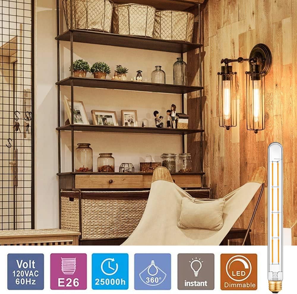 XININSUN T300 Led Bulb, 11.8 Inch Long Tubular Led Light Bulbs, 100Watt Equivalent, 1000lm, Dimmable, Clear Glass, E26 10W T10 LED Edison Tube Lamp Bulb,4 Pack. (10W=100W 2700K)