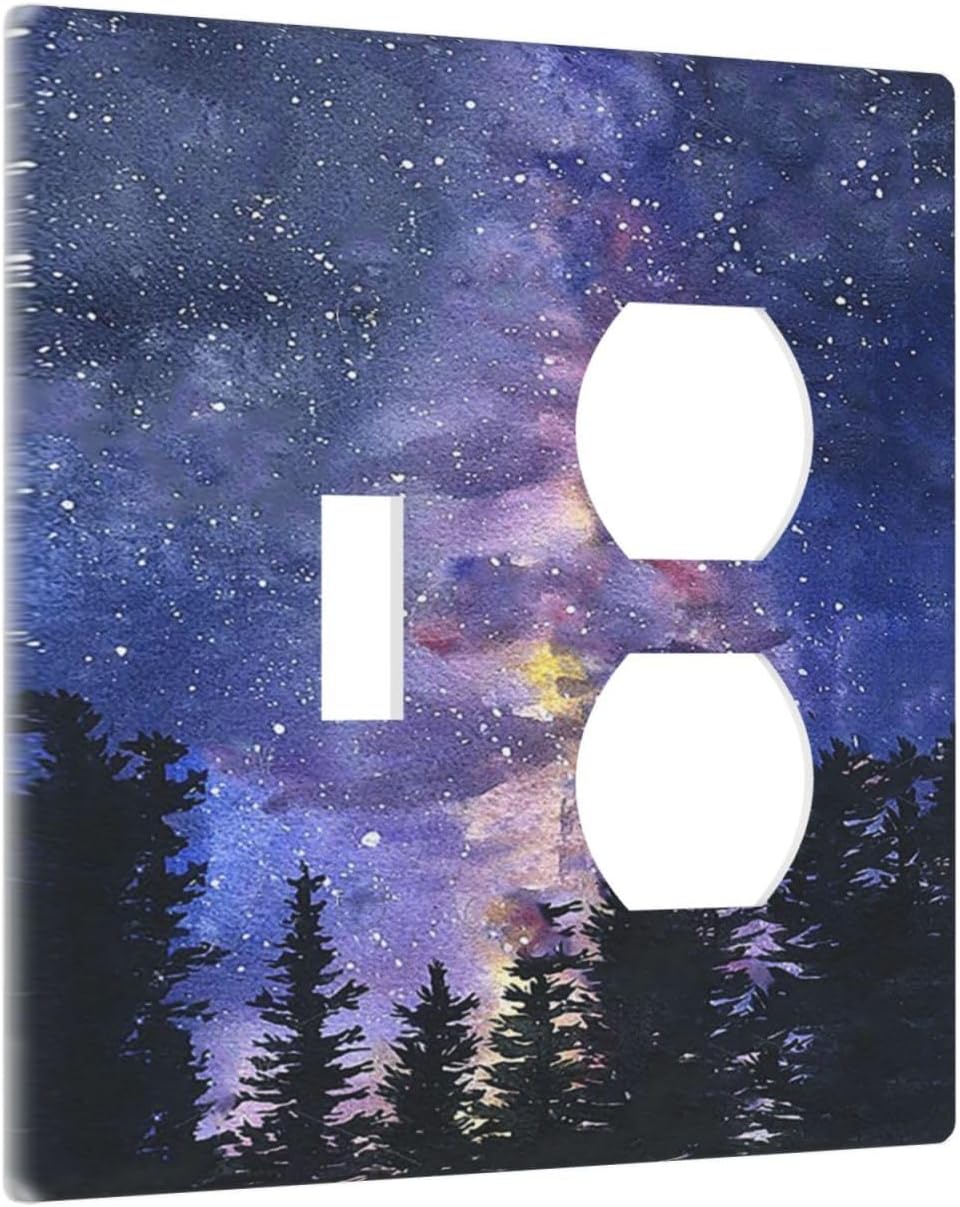 Wallplates Dream Milky Way Starry Forest Pine Watercolor Painting 1 Toggle 1 Duplex Switch Plate Electrical GFCI Faceplate Decorative Light Switch Covers for Bedroom Home Decor