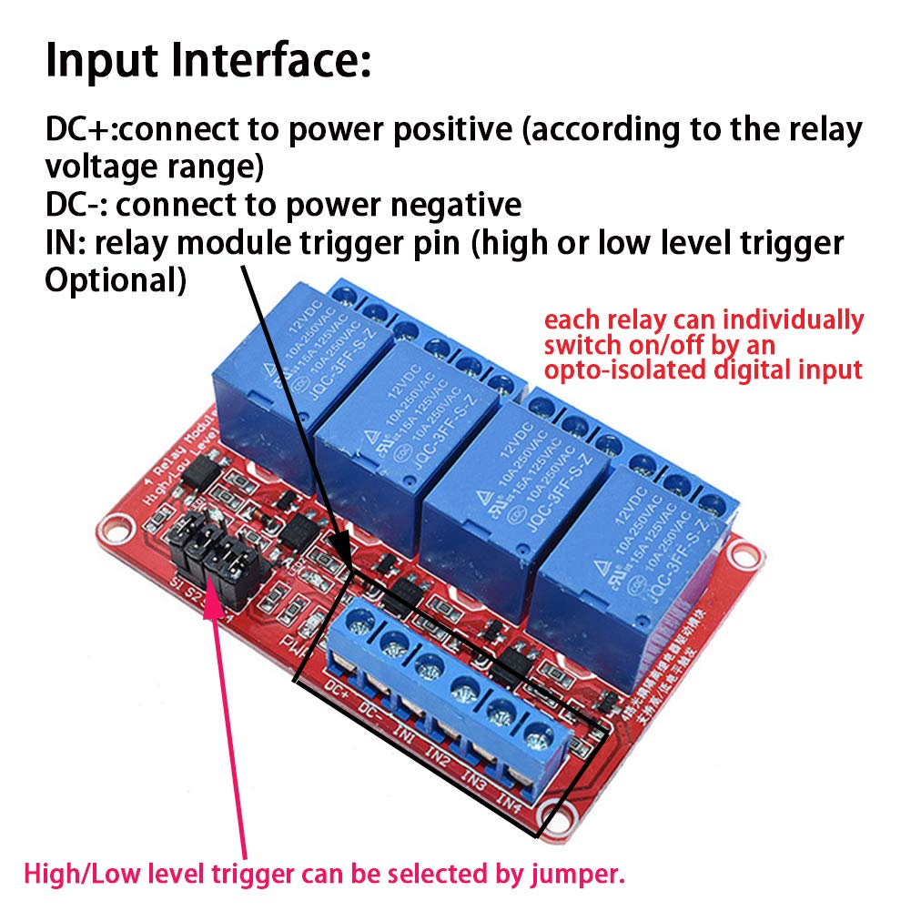2PCS 4 Channel 12V Relay Module with Optocoupler High or Low Level Trigger Expansion Board for Raspberry Pi Arduino