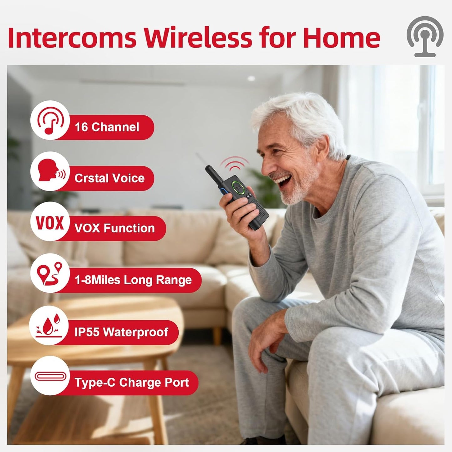 CallToU Caregiver Pager Wireless Alert Button Home Intercom System Long Range 2 Way Radio for Elderly/Patient/Pregnant/Home/Office