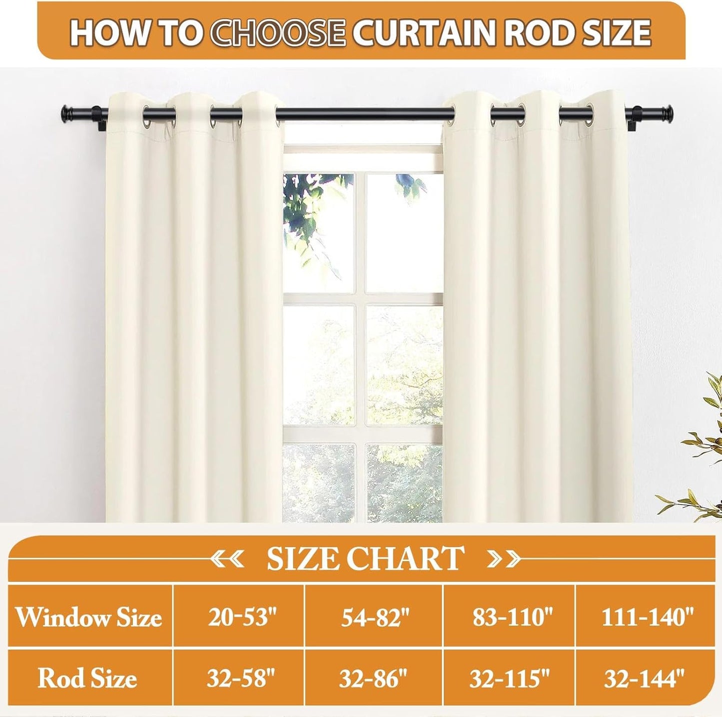 TONIAL Curtain Rods for Windows 66 to 120 Inch, Telescoping Splicing 3/4 Single Rods for Windows Decorative Drapery Rod 32 to 144 (2.6-12ft) with Small Finial, Black