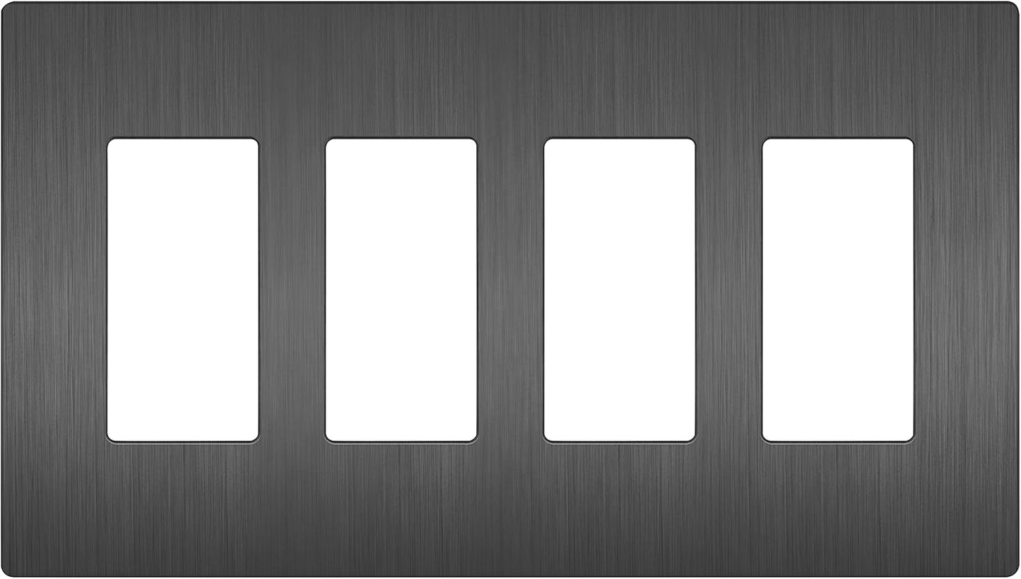 LIDER Brushed Finish Decorator Switch Cover, Screwless Wall Plate, Mid-Size 4-Gang 4.88" x 8.58", Unbreakable Polycarbonate Thermoplastic, UL Listed, LSWP-34M-BSG, Brushed Space Gray