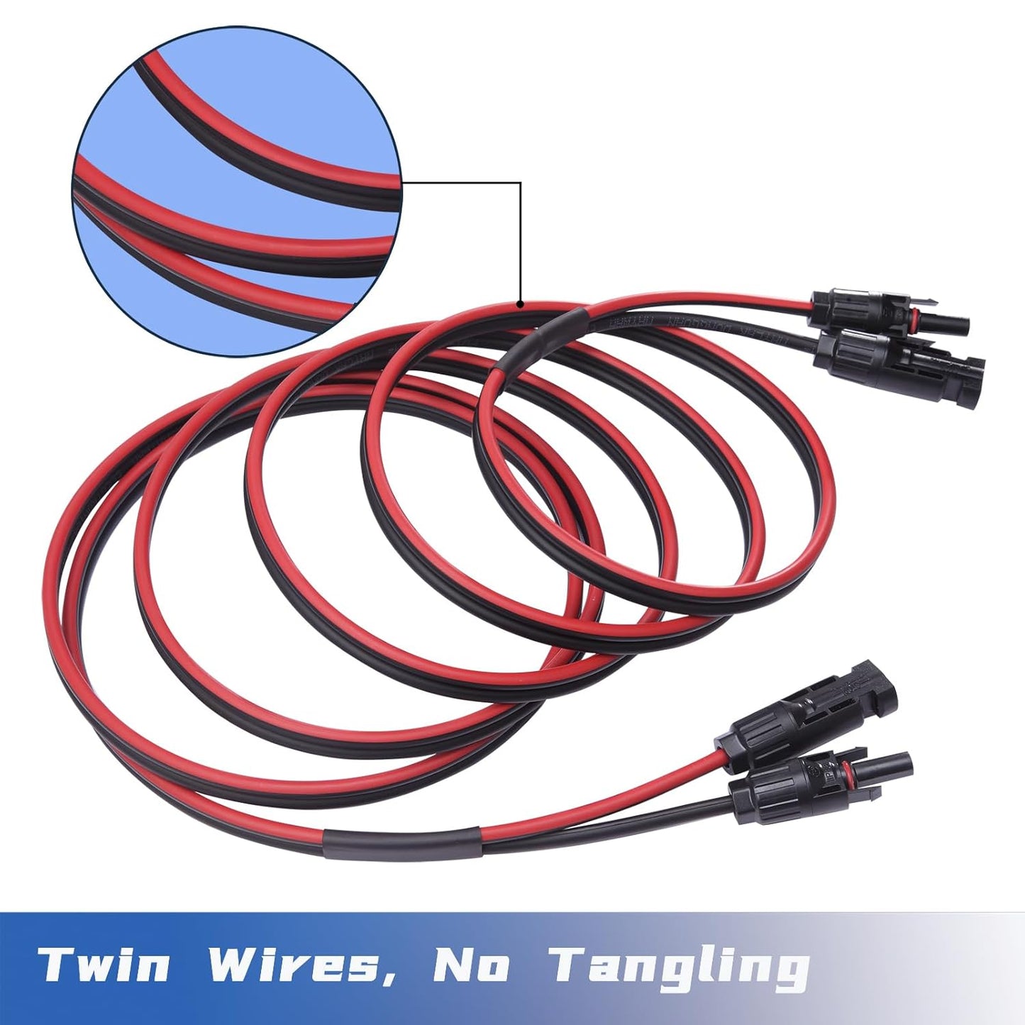 Solar Cable 30 Feet 2x10 AWG Twin Wire Solar Extension Cable, Copper Strand with Female and Male Connectors, Solar Panel Cable Wire & Adaptor for Home, Shop and RV Solar Panels