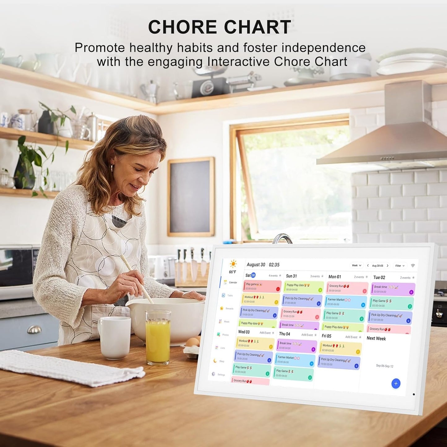 21.5 Inch Digital Calendar, Smart Digital Planner & Chore Chart, IPS FHD 1920x1080 Wall Touch Screen Display for Family Schedules - Share Photos/Videos via App