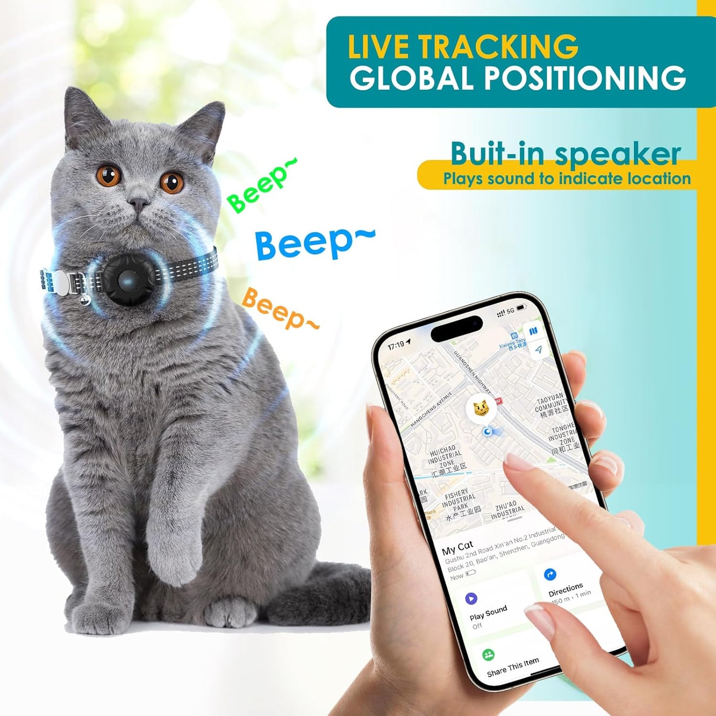 Cat Tracker, Waterproof, Compatible with Apple Find My App (Only iOS), No Monthly Fee