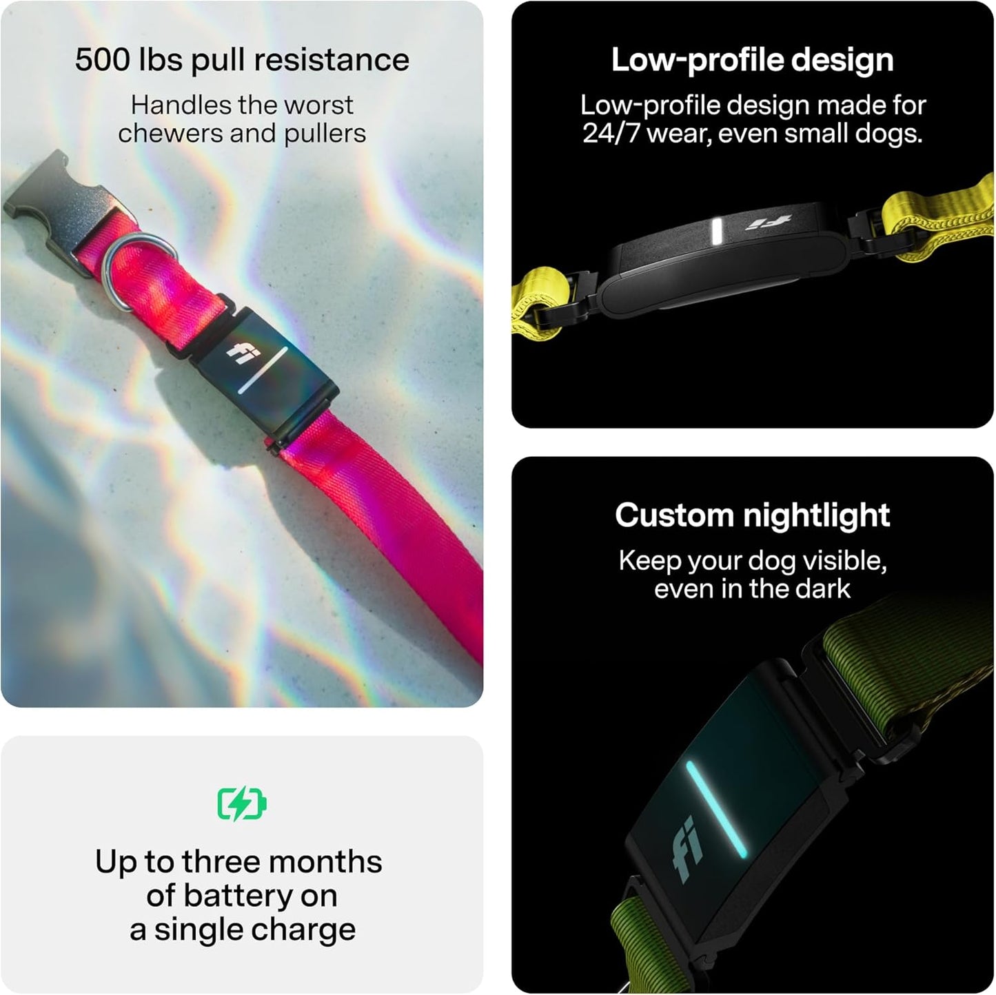 New Fi Series 3+ Smart Dog Tracker Collar [12 Month Membership Included] GPS Tracker for Dogs with Health & Behavior Monitoring, Escape Alerts, Waterproof, LED, Apple Watch Compatible (Gray, X-Small)