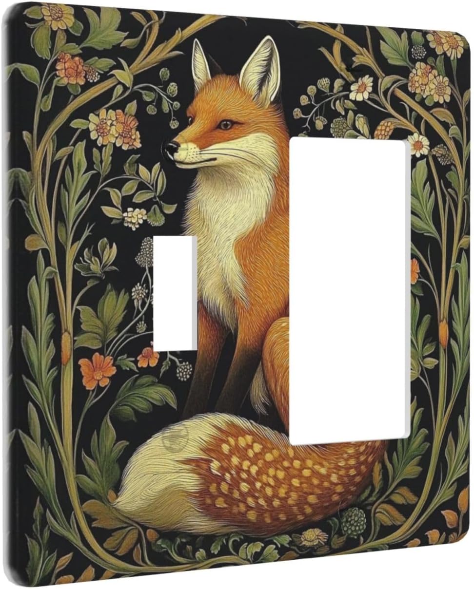 Fox Morris Plants Flowers Vine Colorful Floral Outlet Covers 1 Toggle 1 Rocker Combination Decorative Wall Plate Electrical Switch Plates Light Switch Cover Plate For Bed Room Living Room Decor