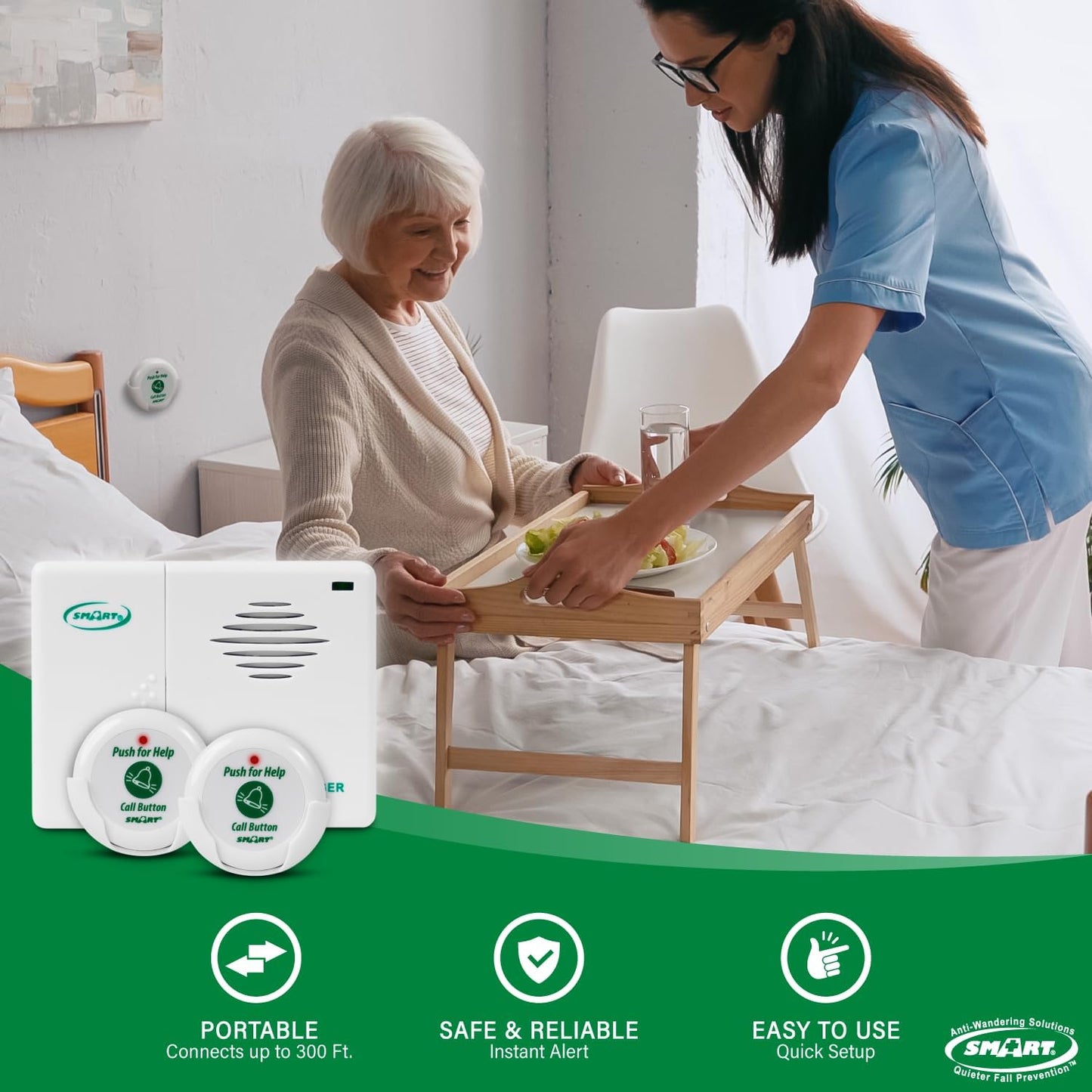 Smart Caregiver Pager System with 2 Call Buttons for Elderly Assistance, Fall Prevention, and Nurse Calling | Wearable Wireless Pager for Patient Help at Home | USA-Based Company and Customer Support