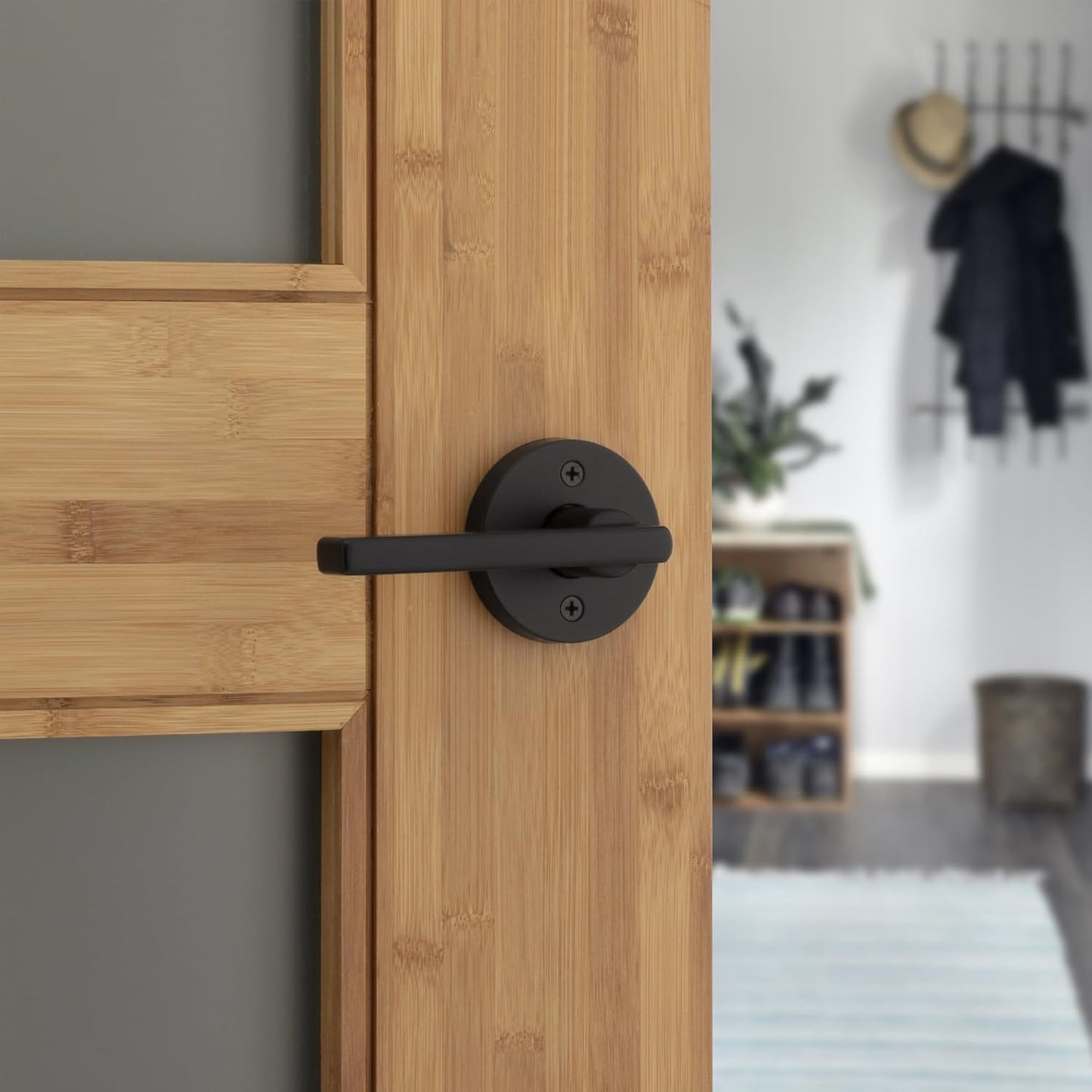 Kwikset Halifax Interior Passage Door Knob, Round Handle for Closet and Hallway Doors, Non-Locking Doorknob in Matte Black, with Microban Protection