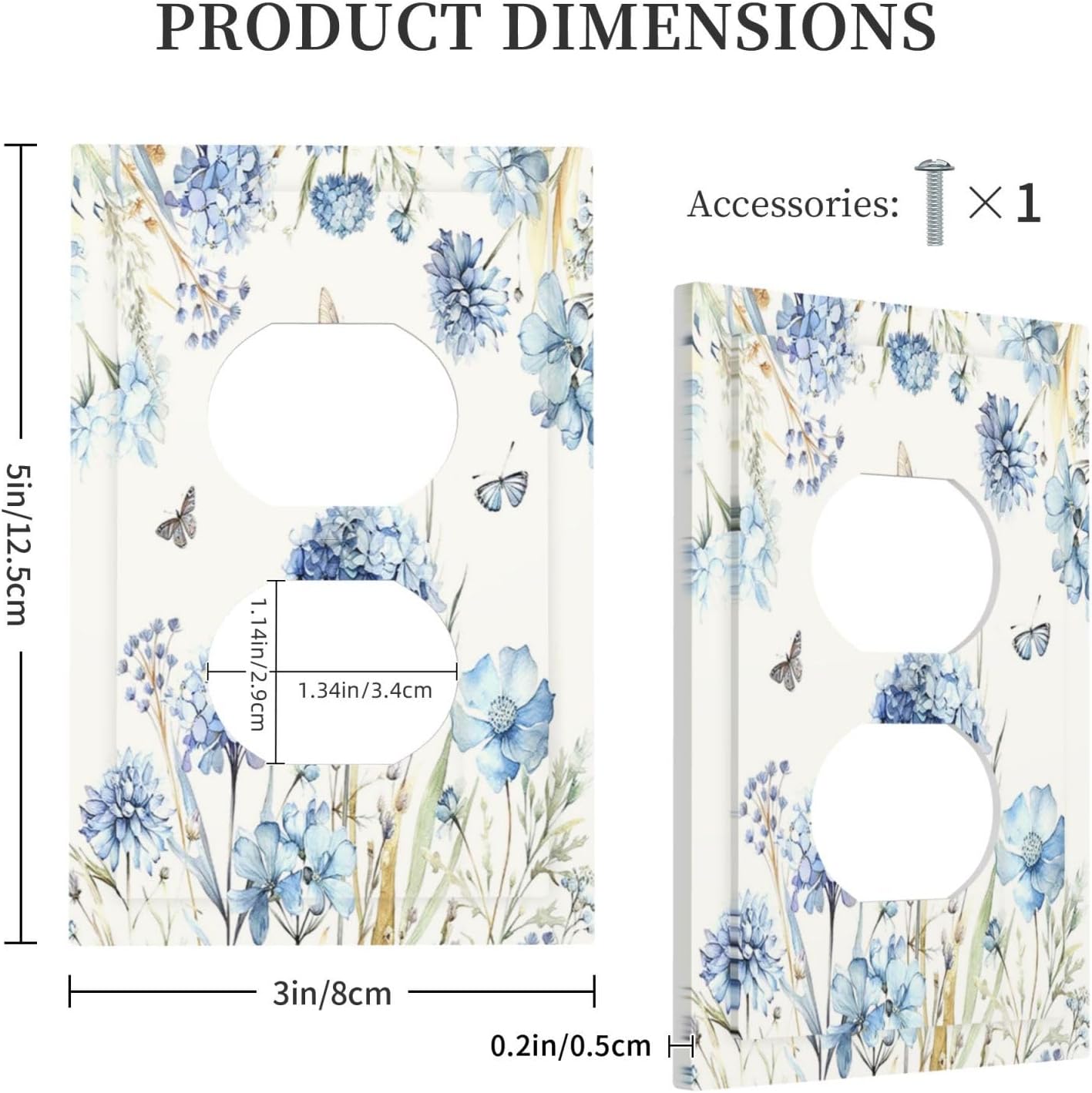 Outlet Covers Blue Floral Hydrangea Plants 1 Gang Duplex Electrical Receptacle Faceplate Light Switch Cover Wall Plate Decorative Switch Plates for Bedroom Home Decor