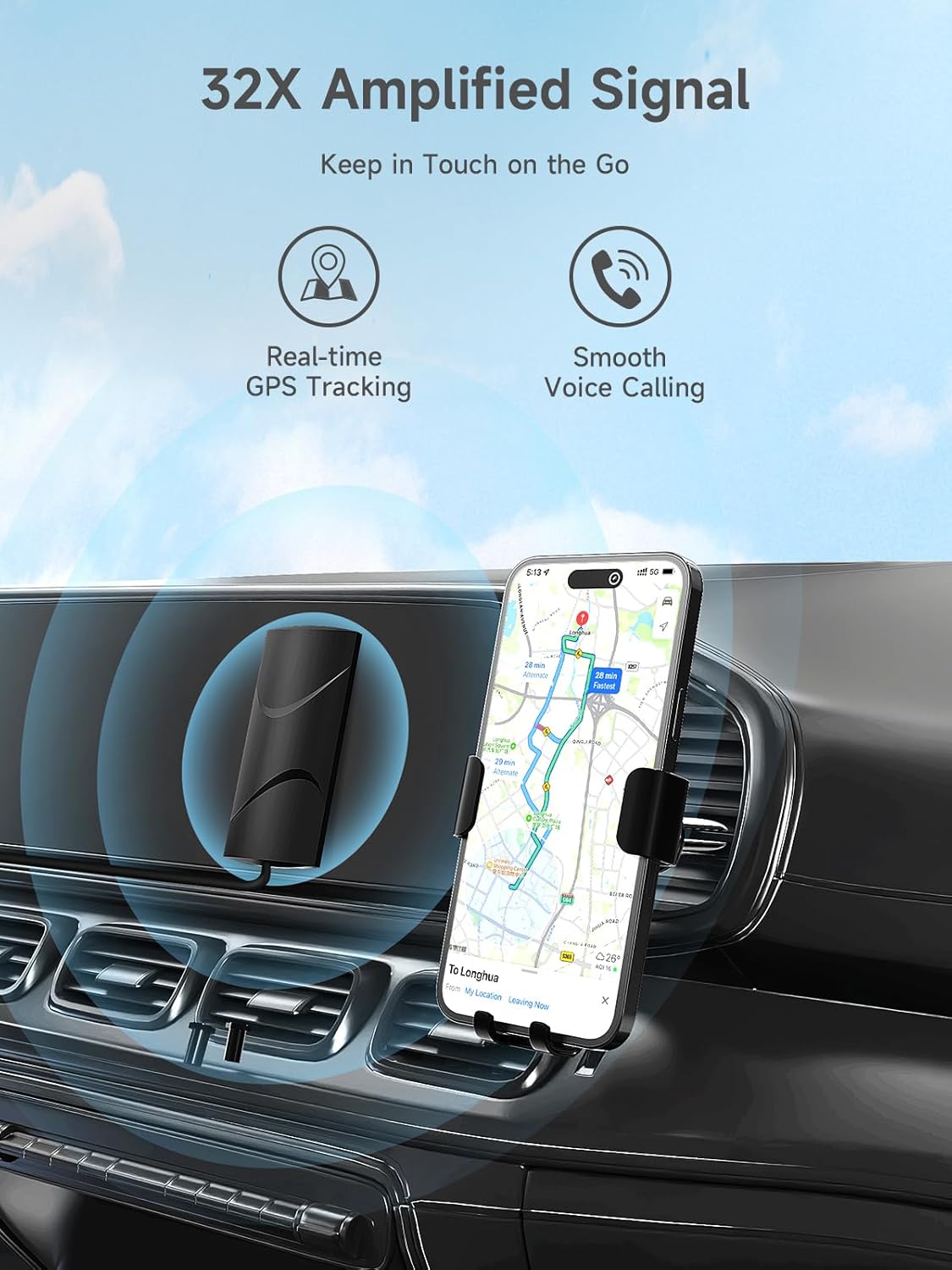 Vehicle Cell Phone Signal Booster for Car, SUV and Truck | Boosts 5G 4G LTE Data & Volte on Band 12/13/17 | Omni-Directional Roof Antenna Easy Installation | FCC Approved