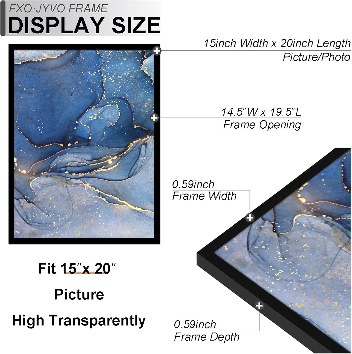 15x20 Picture Frame, Black Frame for 15 x 20 Inch Picture Poster Photo, Light Weight and High Transparent 15 by 20 Frame for Wall - 1 Pack/Black/15 x20