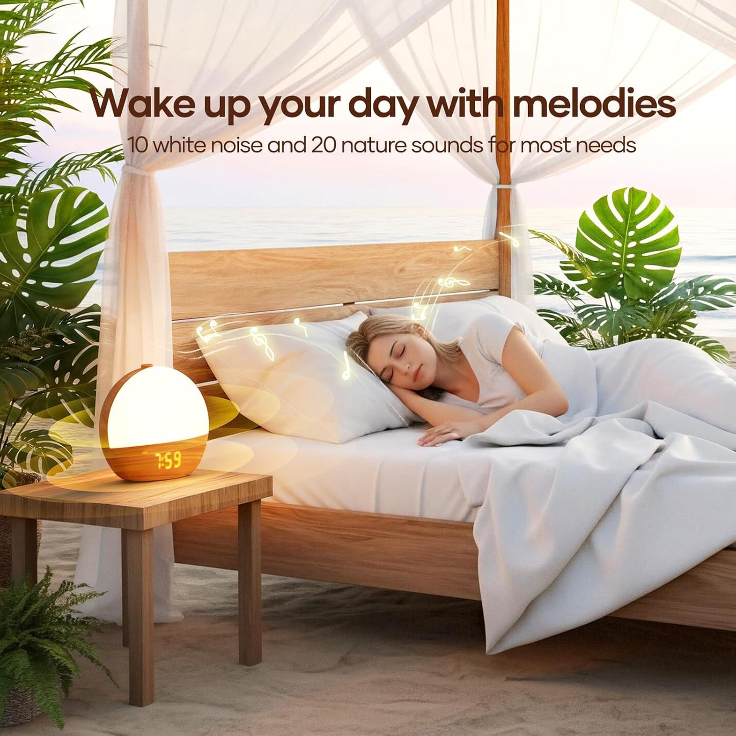 Stillstorm Sunrise Alarm Clock, Sound Machine, Wood Grain Dimmable Night Light for Heavy Sleepers, White Noise Machine for Baby, Dual Alarm Function 30 Sleep Sounds, Wake Up Light with 17 Effects
