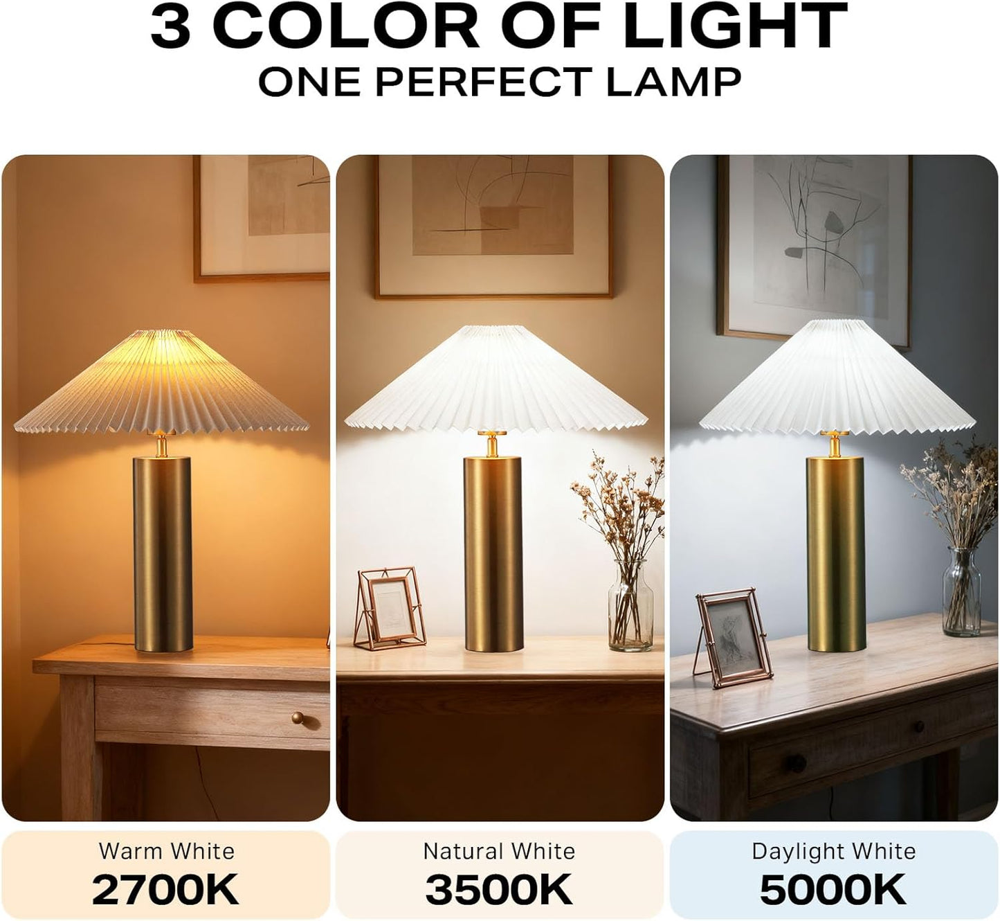 Modern Table Lamp with Metal Blade Lampshade and Cylindrical Base, E26 Bulb Compatible, Contemporary Accent Light for Living Room, Bedroom, Office (Gold)