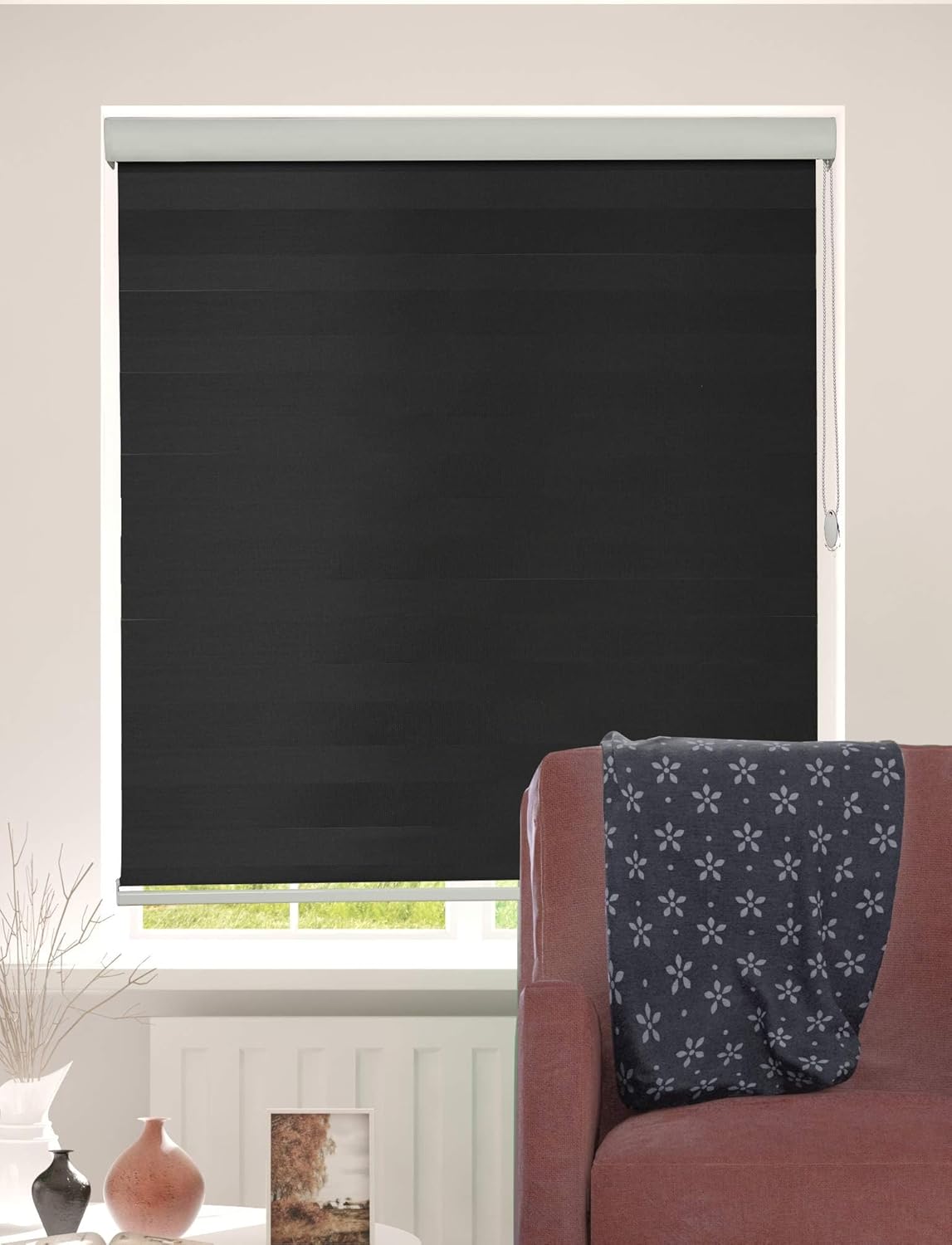 Shadesu Custom Size Zebra Blinds for Windows, 46" W x 72 H, Black, Dual Layer Free-Stop Zebra Shades, Light Control for Day and Night, Sheer Blinds for Indoor Windows, Bedroom, Kitchen