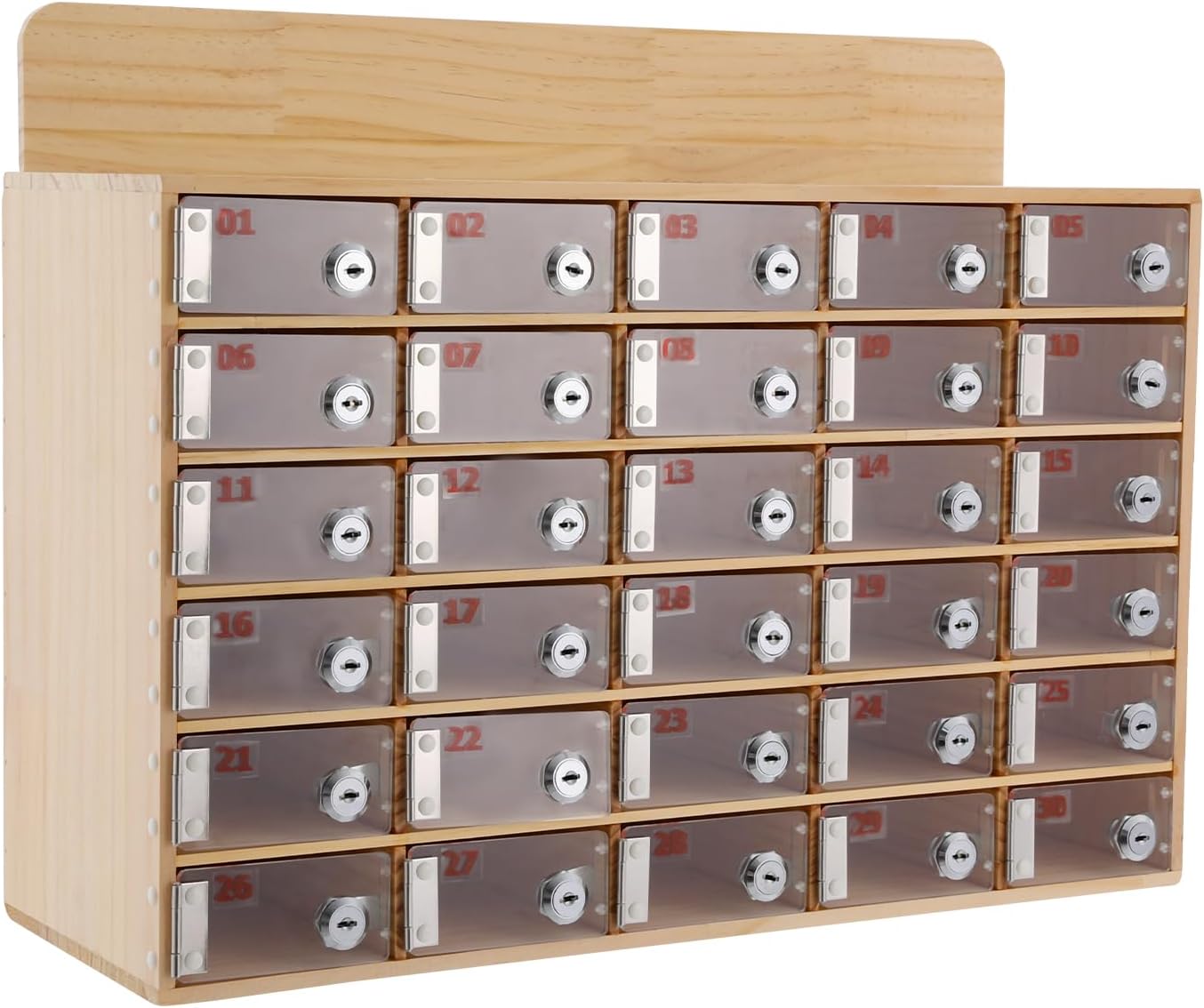 Cell Phone Locker Box 30 Slots Cell Phone Organizer Cabinet with Combination Locks Wall-Mounted Locking Cell Phone Storage Box for Classroom Office,Shool,Office (30 Slots, Wood+Acrylic)