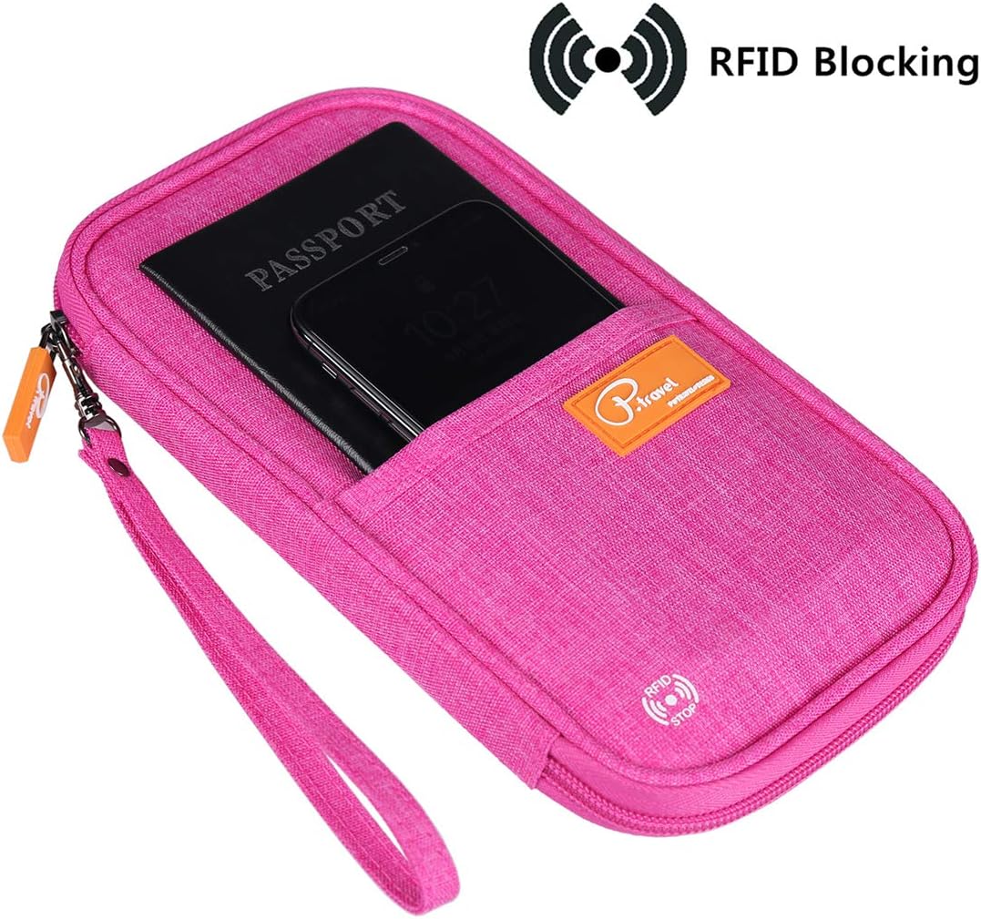 VanFn RFID Travel Passport Wallet, Family Passport Holder, Trip Document Organizer P.Travel Series (Rose Red)