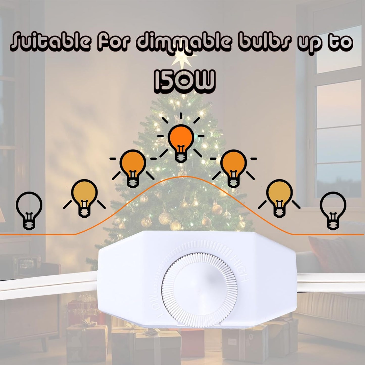 Dimmer Light Switch, 6FT Rotary Control for 120V 100W - Outdoor String Lights Dimmable Lights Dimming Thermostat Reptile - White Pack of 1