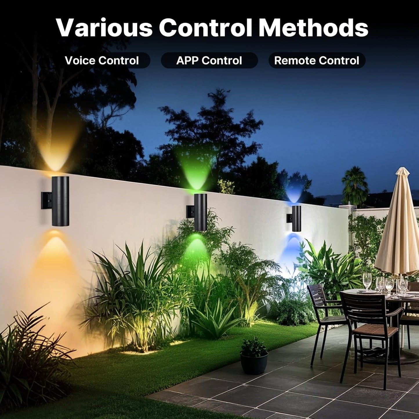 RGBCW Outdoor Wall Light 4 Pack, Smart Porch Light Dusk to Dawn Lighting with Remote Control, WiFi Outdoor Wall Sconce, Compatible with Alexa, Exterior Lights for House Porch Garage