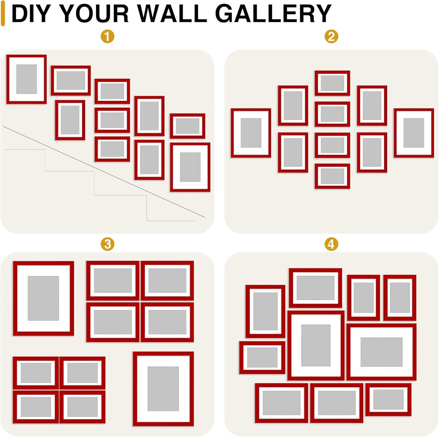 decorUhome Picture Frames Collage Wall Decor for Photo Gallery Display, Assorted Picture Frames set of 10 Including Two 8x10 / Four 5x7 / Four 4x6 for Family Wall Decor, Red, 10 Pack