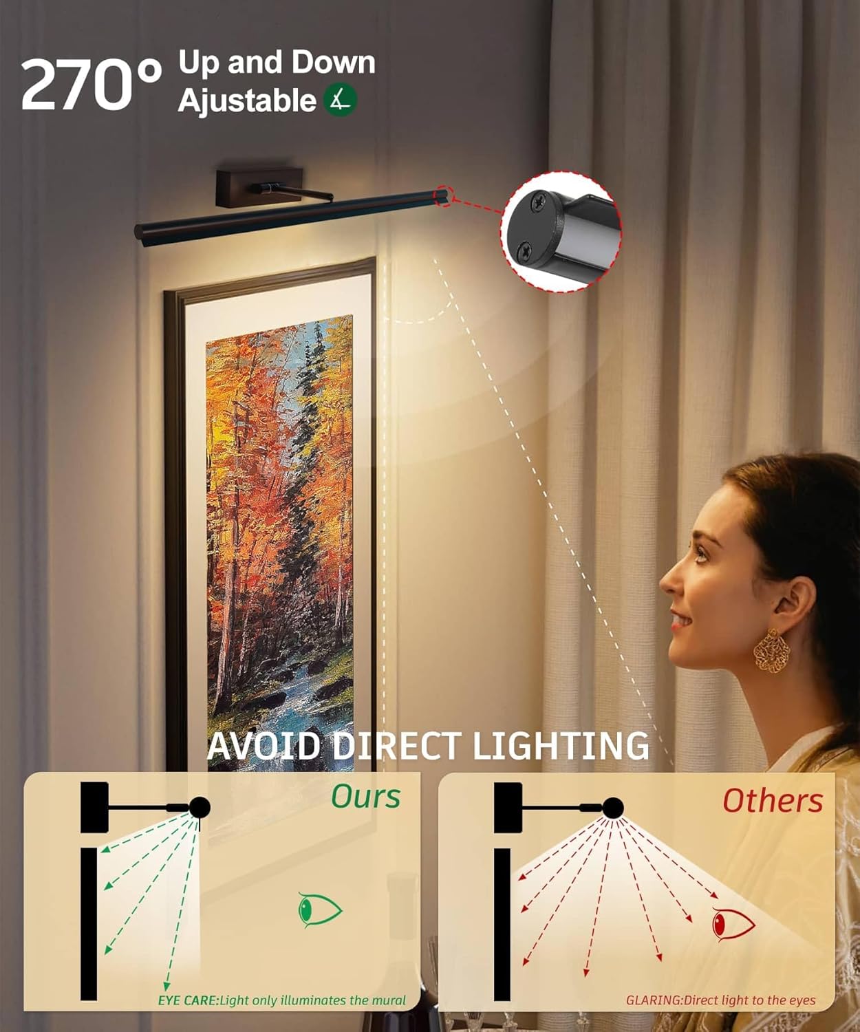 Battery Operated Picture Light with Wireless Remote 3CCT Dimmable Black Wall Art Lights for Paintings Rechargeable Home Decor Gallery Light 20'' Artwork Lighting for Canvas Timer Function