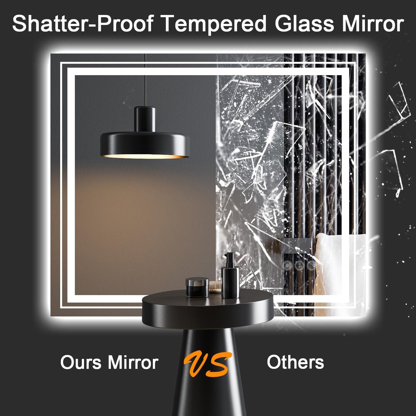 LED Bathroom Mirror, 40"X28" with Front and Backlit, Anti-Fog, Bathroom Vanity Mirror for Wall, Memory Function, Stepless Dimmable, Tempered Glass (Horizontal/Vertical)