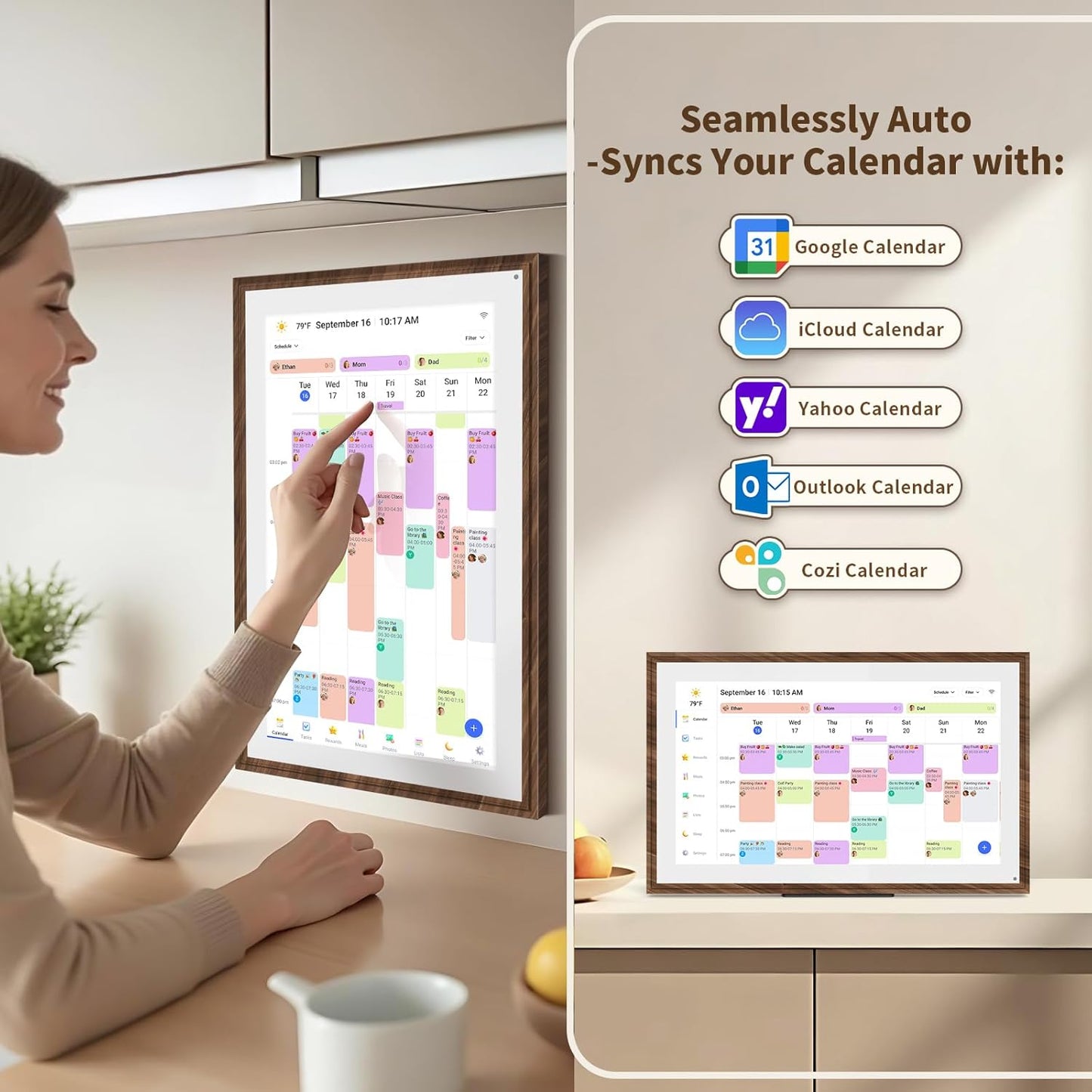 15.6 Inch Digital Calendar Chore Chart with Touchscreen - Full HD Interactive Display, Wall & Desk Mountable Family Planner, to-Do List & Meal Planner, Digital Picture Frame for Gifts for Women Mom