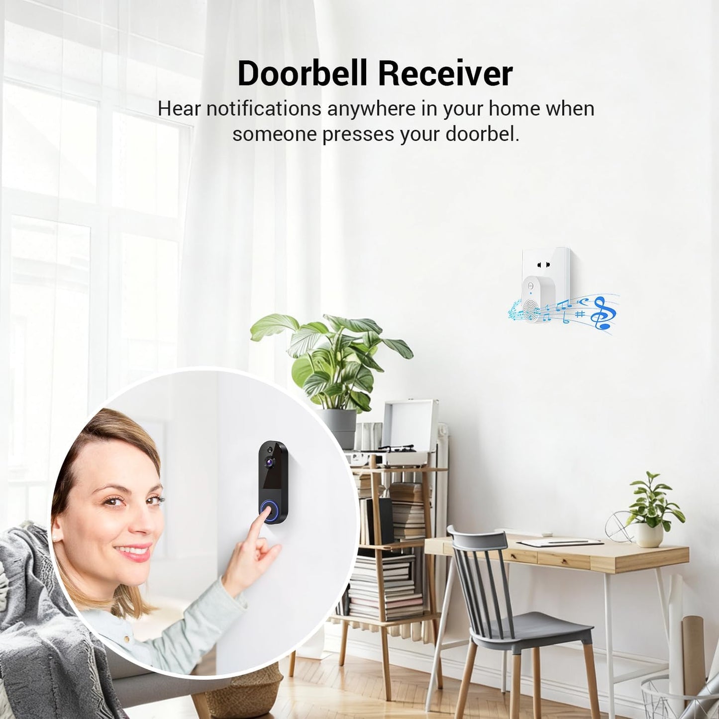 1080p Wireless Video Doorbell Camera, Live View, Night Vision, Two Way Audio, Cloud Storage, AI Motion Detection, Indoor/Outdoor Surveillance, Battery Powered, 2.4G WiFi Only