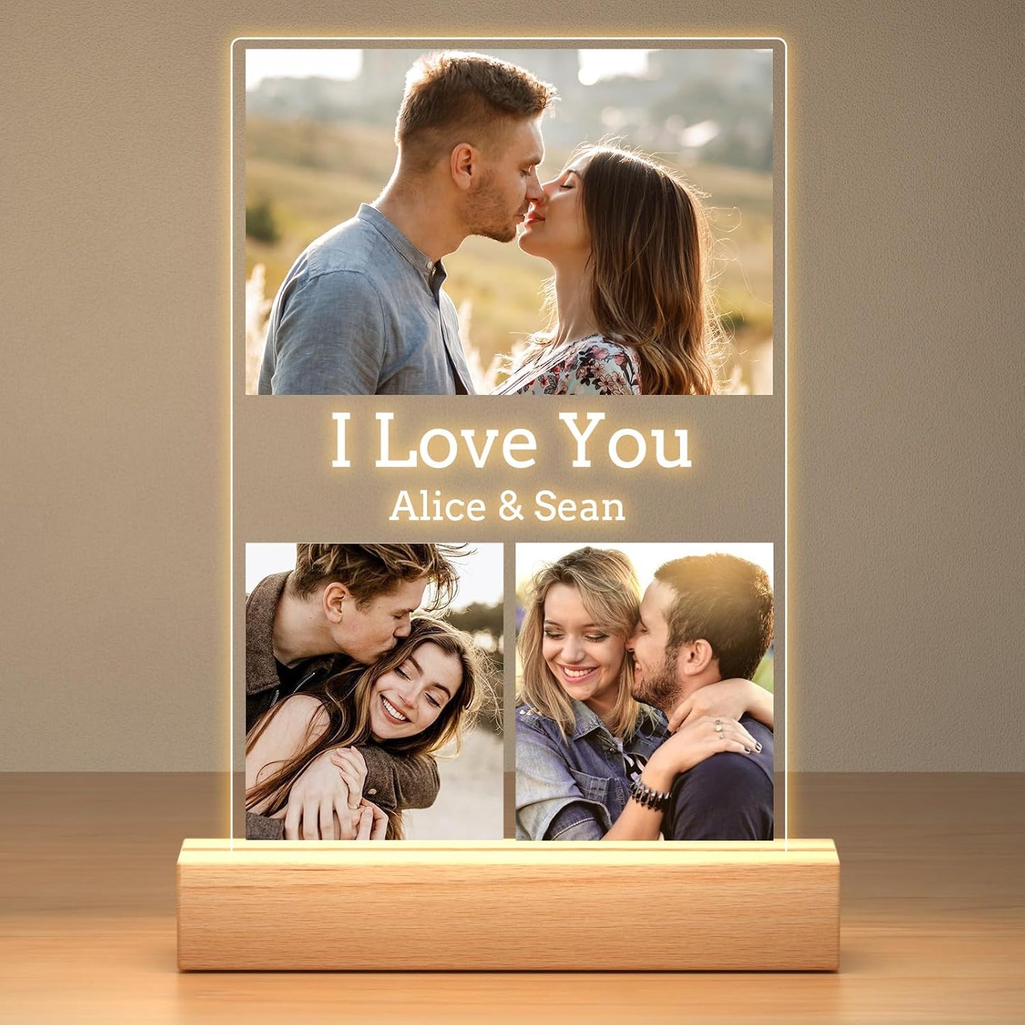 Custom Picture Frames with Photo, Personalized Photo Frame with Night Light, Customized Picture Frame, Personalized Anniversary Valentines Day Gifts for Women Men Her Him Girlfriend Boyfriend Couple