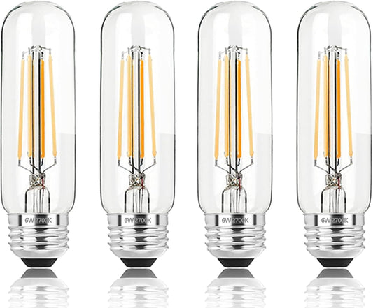 5 Inch Edison Bulb, 2700K Soft White E26 Led Bulb 6W Dimmable, 800LM T10/T9 Clear Glass Tubular Light Bulbs, AC 120V Equal 80 Watt Bulbs for Chandelier Pendant Wall Light - 4Pack