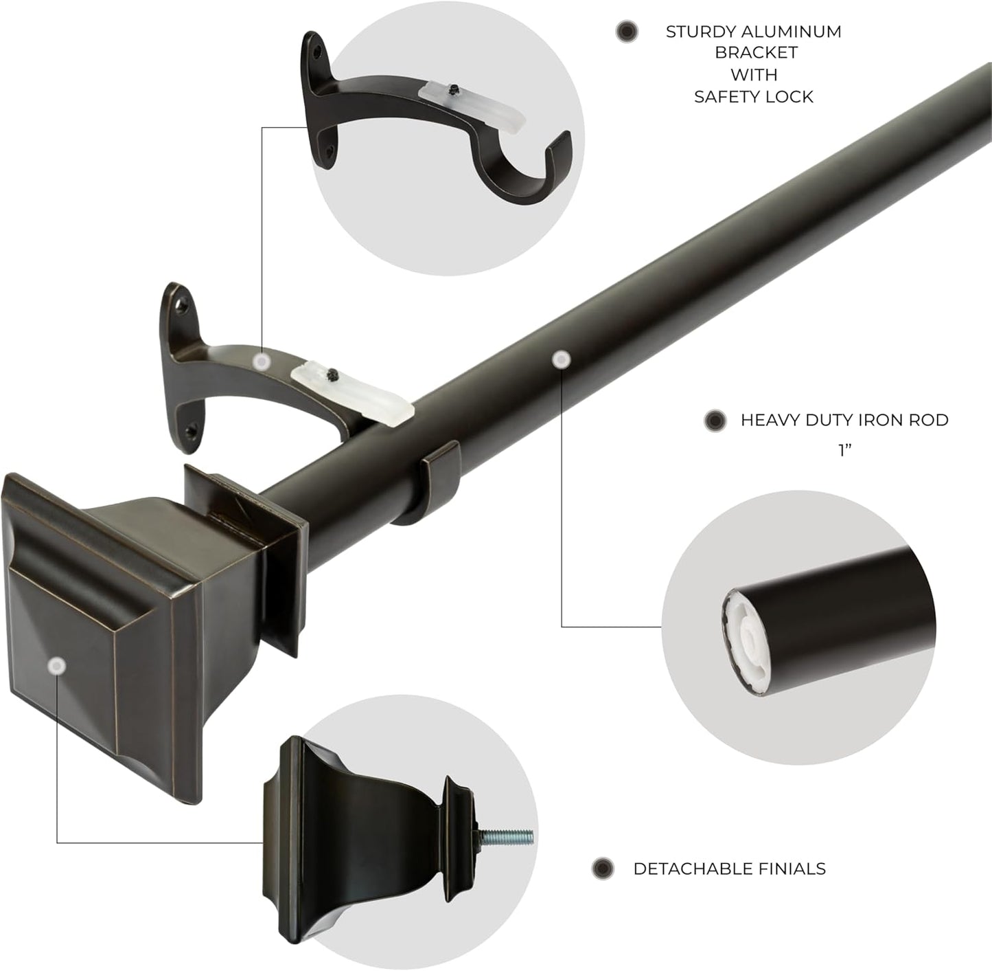 Deco Window Adjustable Curtain Rod for Windows 18 to 44 Inch (Pack of 1) Extendable Heavy Duty 1 Inch Iron Drapery Pole with Finials Wall Mounted French Door Curtain Rods (Bronze)