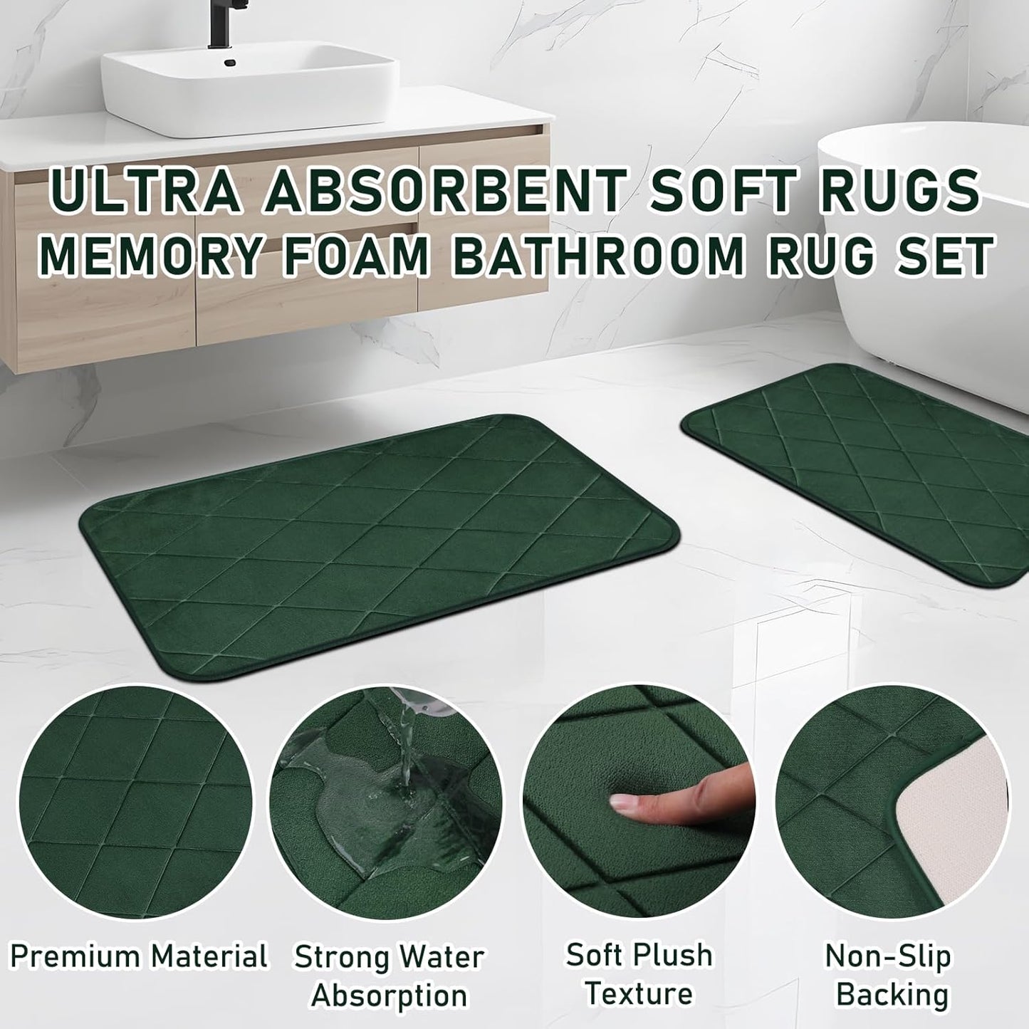 Bathroom Accessory Set - Dark Green Bathroom Set, 27PC Bathroom Accessories Set, Bathroom Sets with Shower Curtain and Rugs, Mini Trash Can, Toilet Brush, Trash Can & Soap Dispenser