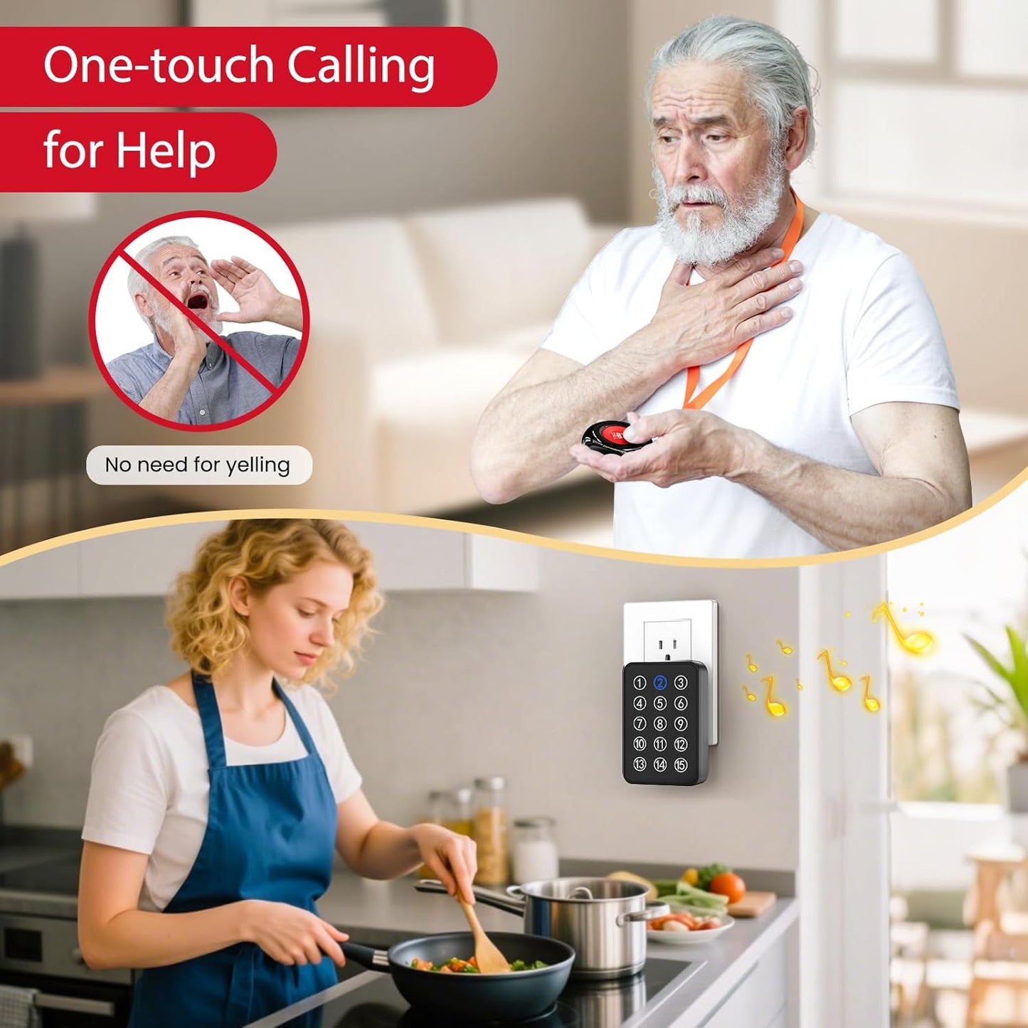 CallToU Wireless Caregiver Pager Nurse Call Button for Elderly LED Call Light Nurse Alert System Call Bell for Patients at Home Clinic/Medical Institution/Nursing Home (15 Call Button + 2 Receiver)