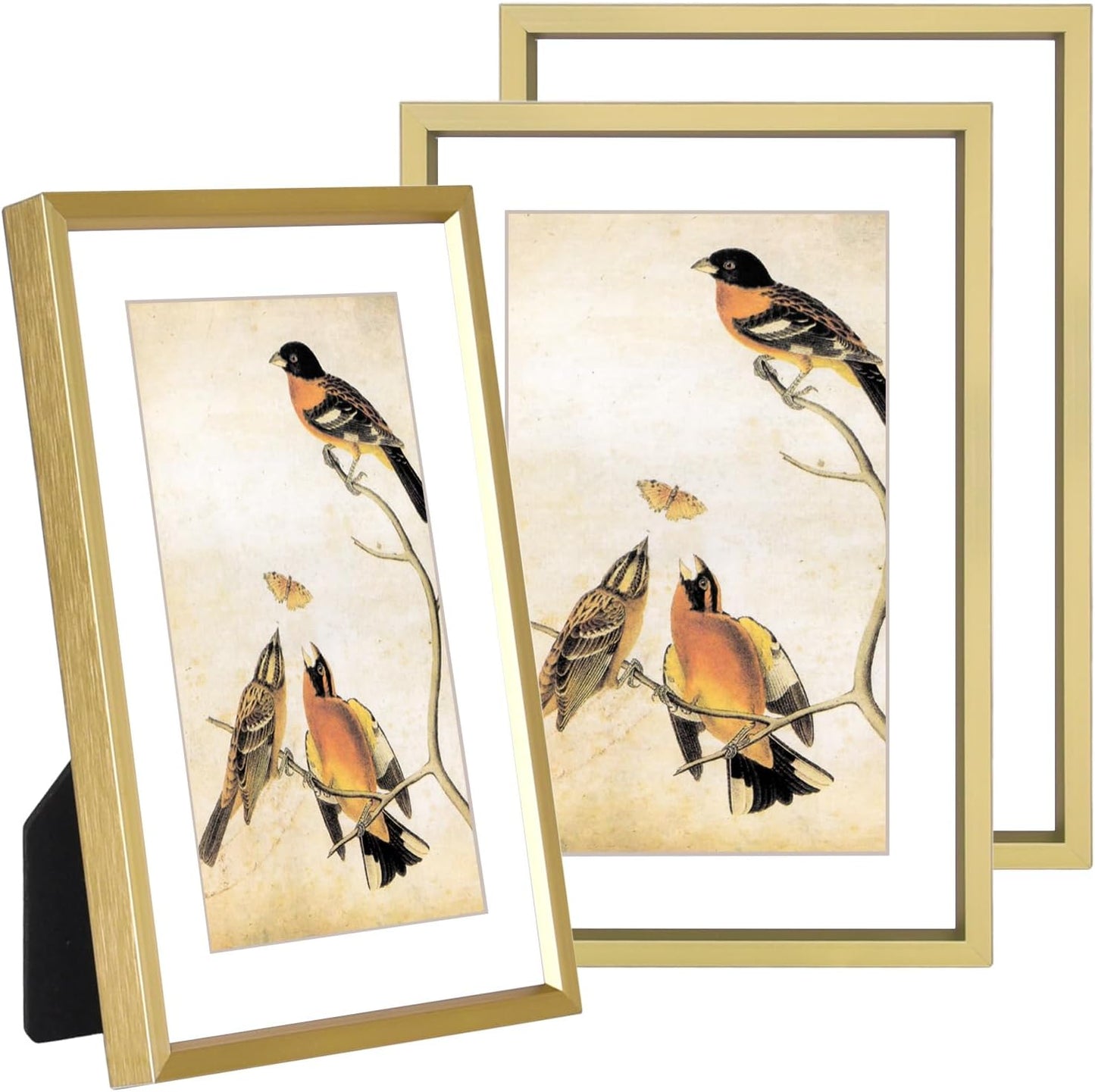 4x6 Picture Frame Set of 3, Brass Metal Photo Frames with HD Glass, Fits 3x5 with Mat or 4x6 without Mat, Wall Hanging and Table Display