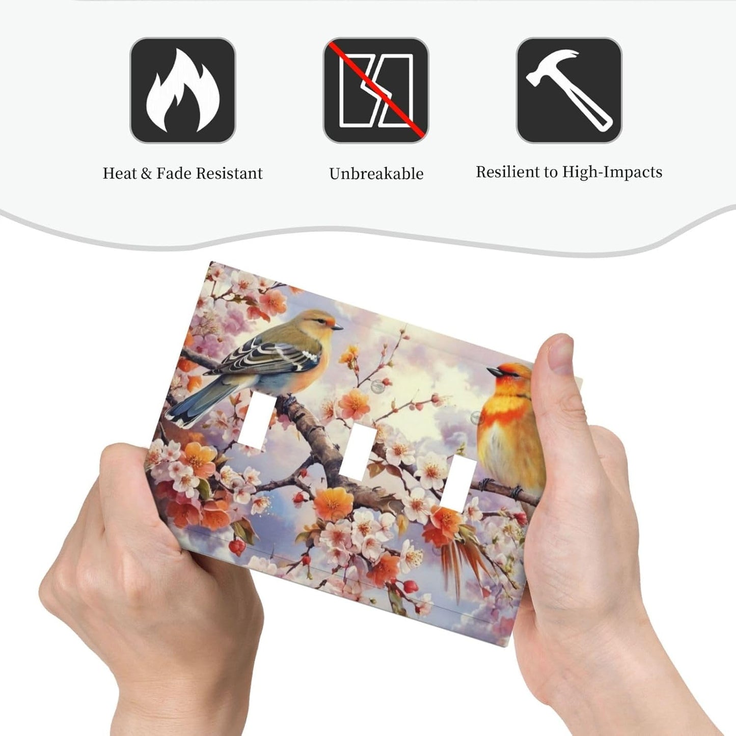 Birds Sitting on Flowers Tree Branch Light Switch Covers 3 Gang Triple Toggle Wall Plate Decorative Switch plate Electrical Faceplate for Farmhouse Living Decor