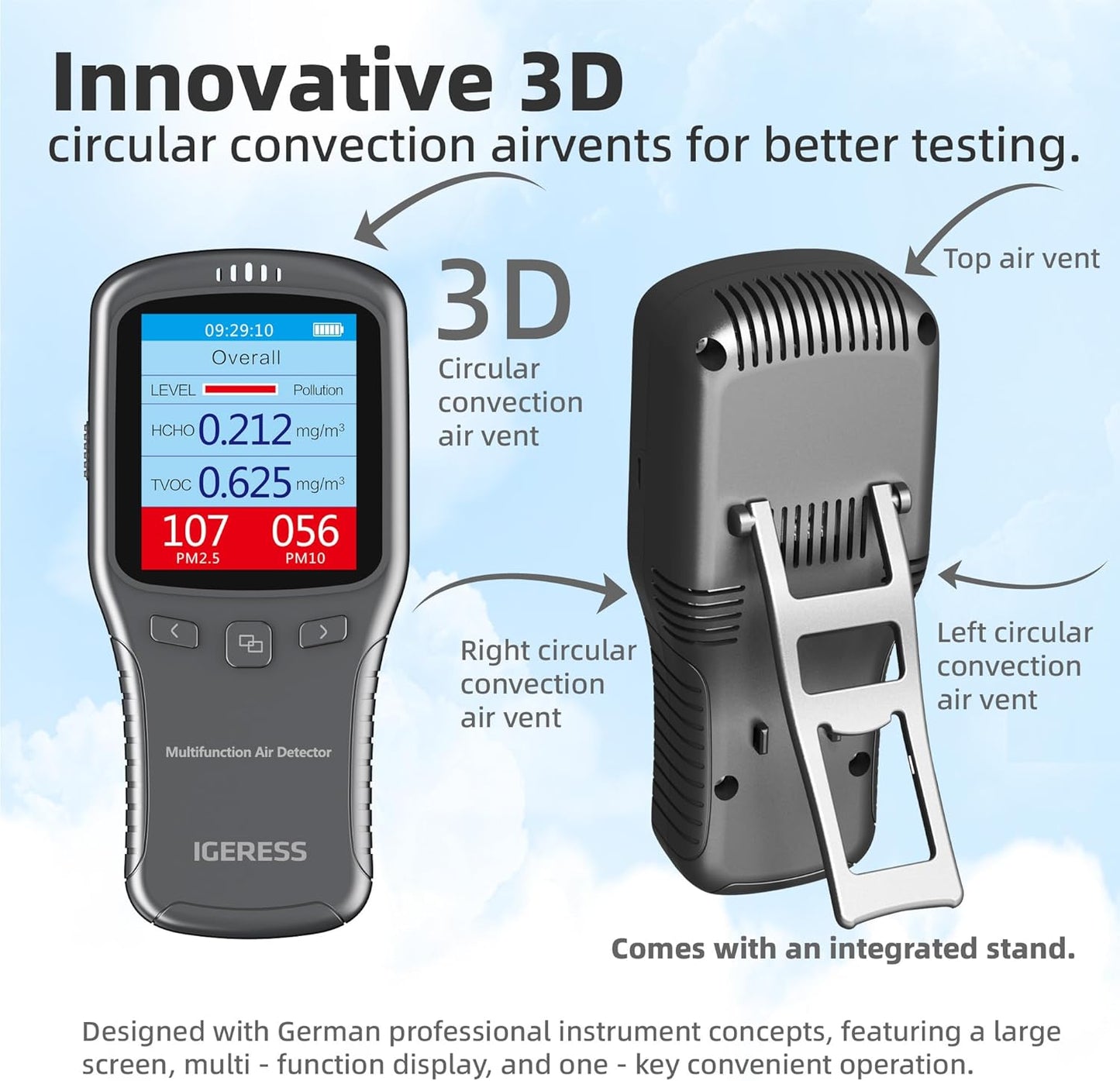 Air Quality Monitor Indoor, 5 in 1 Formaldehyde Detector, voc Meter, Detect Indoor HCHO,TVOC,AQI,PM2.5,PM10. Colorful LCD Screen & USB Charging