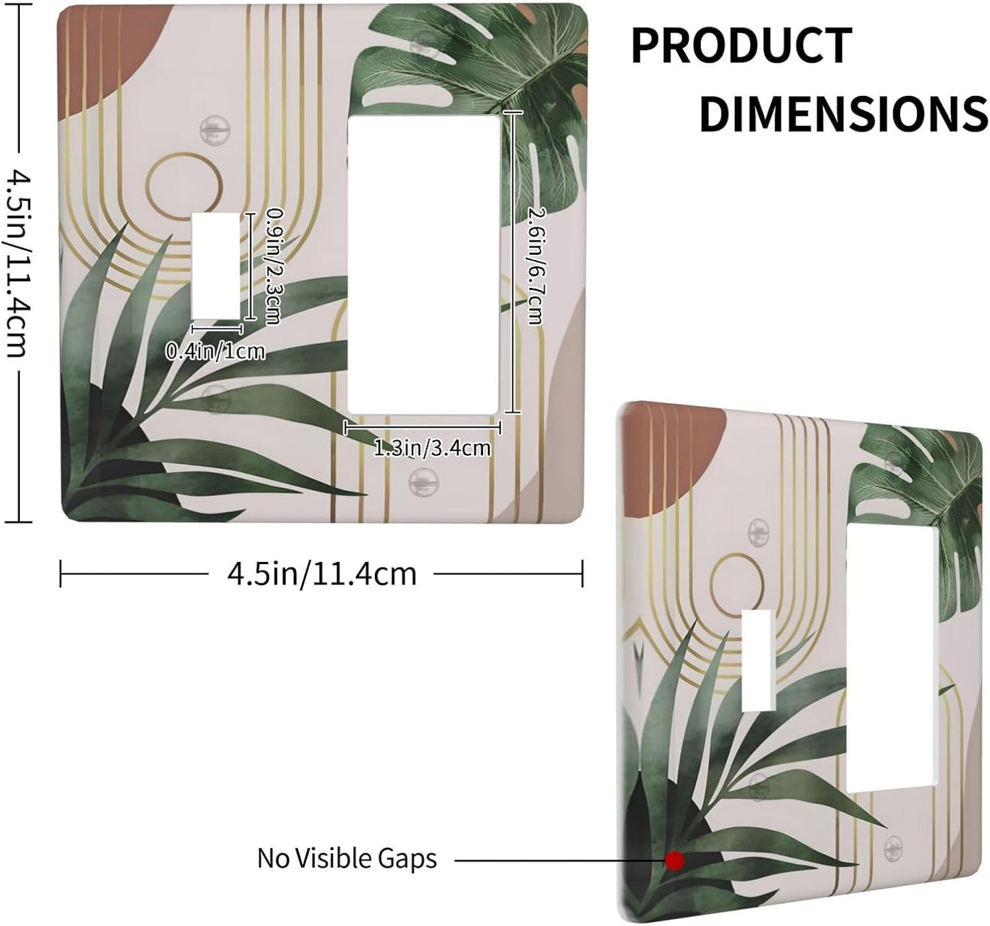 Decorative Outlet Covers Boho Mid Century Abstract Arch Green Leaves 2 Gang Wall Plate Single Toggle 1 Rocker Light Switch Cover Switch Plate Covers for Bedroom Home Decor