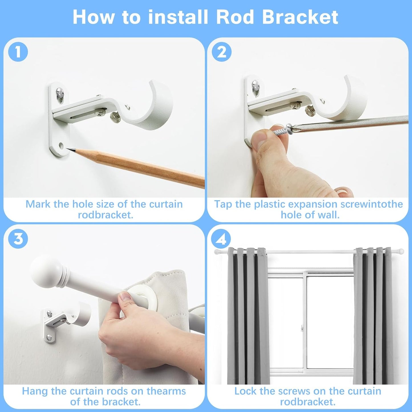 Curtain Rods for Windows 16 to 120 Inches, Curtain Rod Max Adjustable Length of 132 IN, 6/8" Diameter Drapery Rods Round Finials, White, Pack of 1