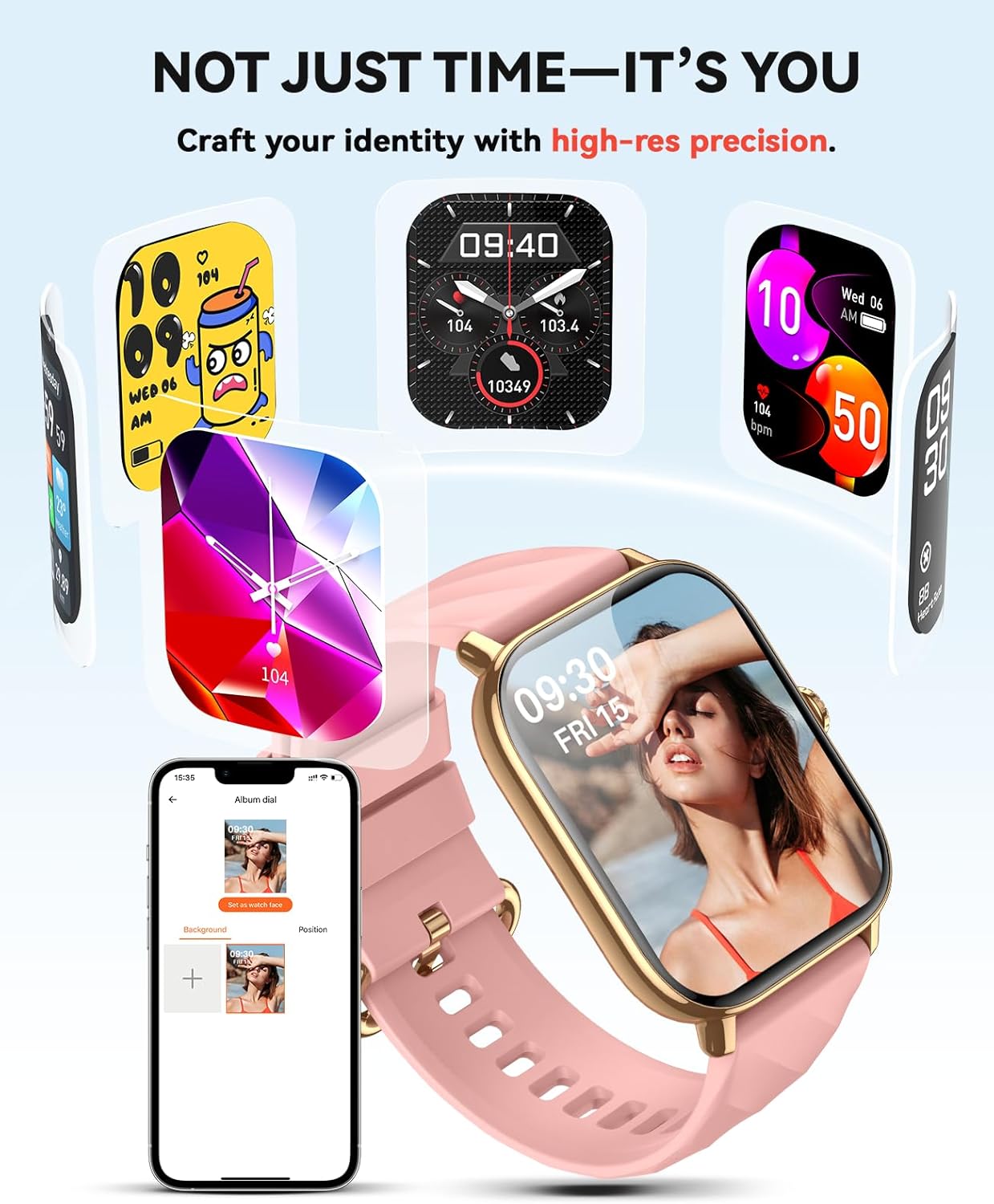 Smart Watches Fitness Tracker for Men Women with Step Counter, Sleep / Calorie Monitor, Pedometer, IP68 Waterproof, 120+ Sports for iPhone Android, 1.91”HD Touchscreen Smartwatch (Casual, Pink, 1.91)